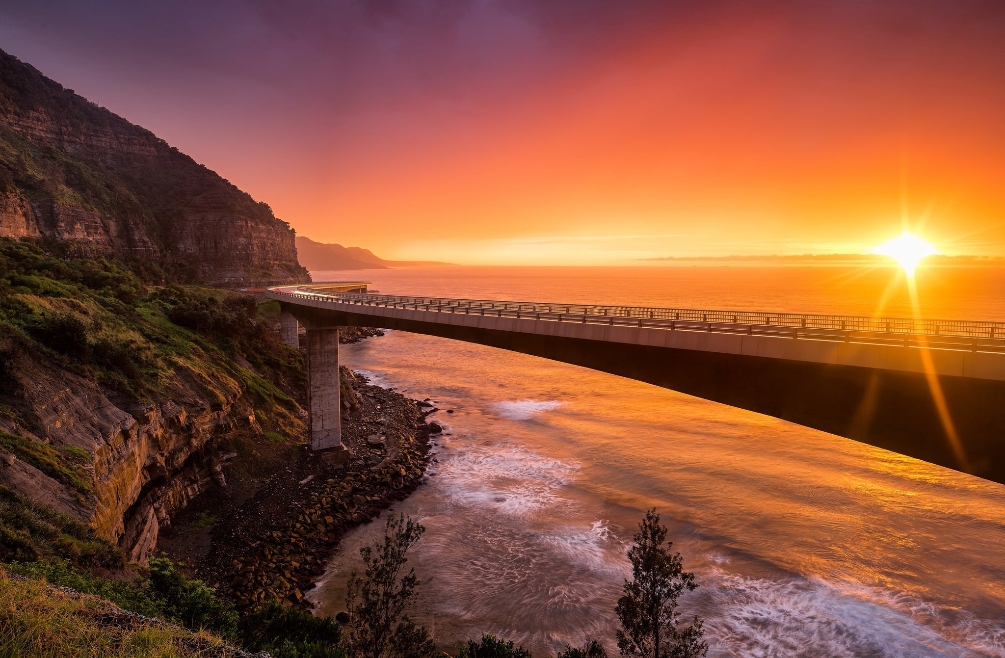 1080P, NSW Australia, landscape, sunset, Sea Cliff Bridge, HD Wallpaper