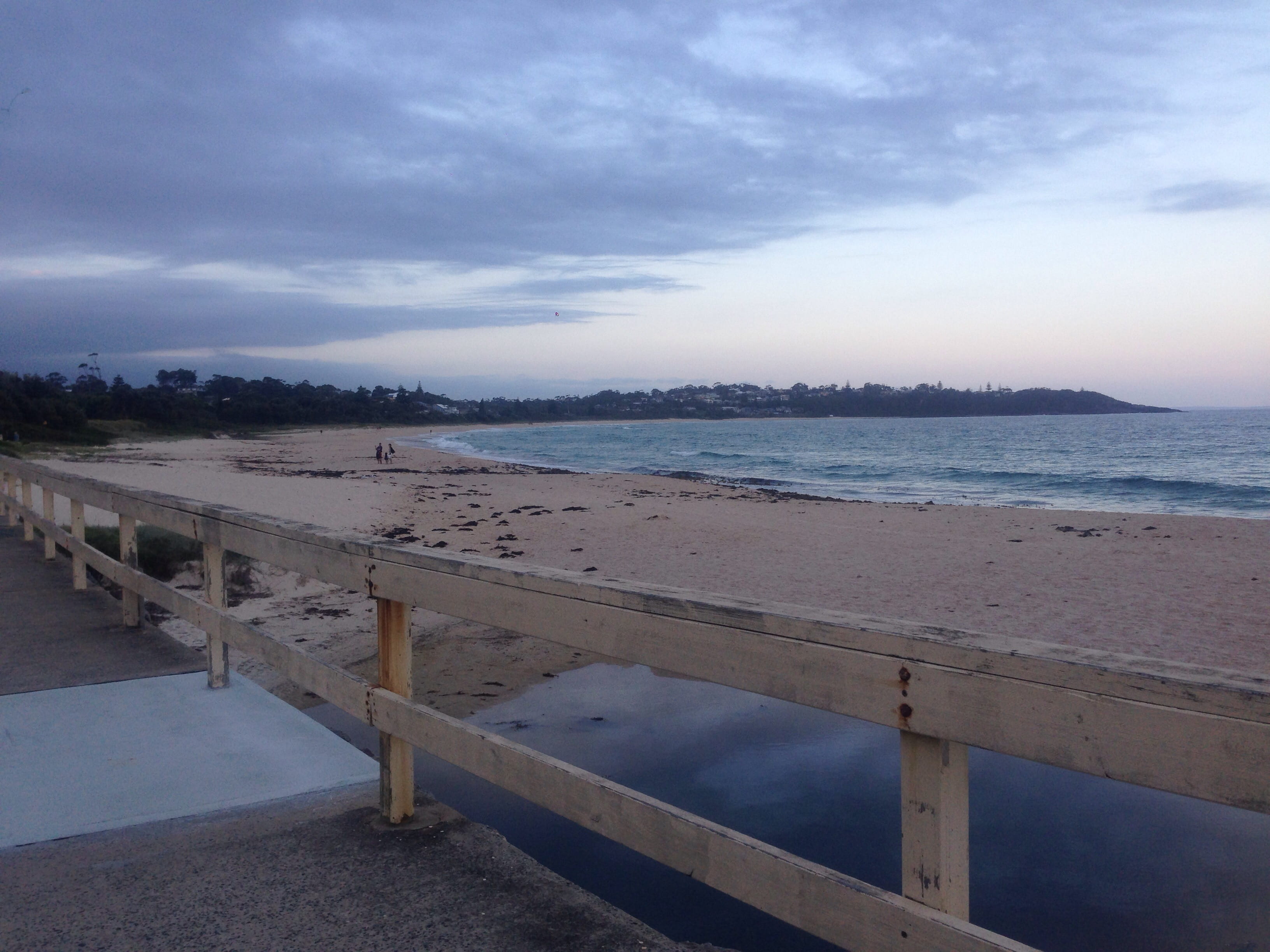 built structure, sea, mollymook beach, land, day, outdoors, australia, warm, summer, railing, sand, no people, water, trees, 2K, beauty in nature, tranquil scene, HD Wallpaper