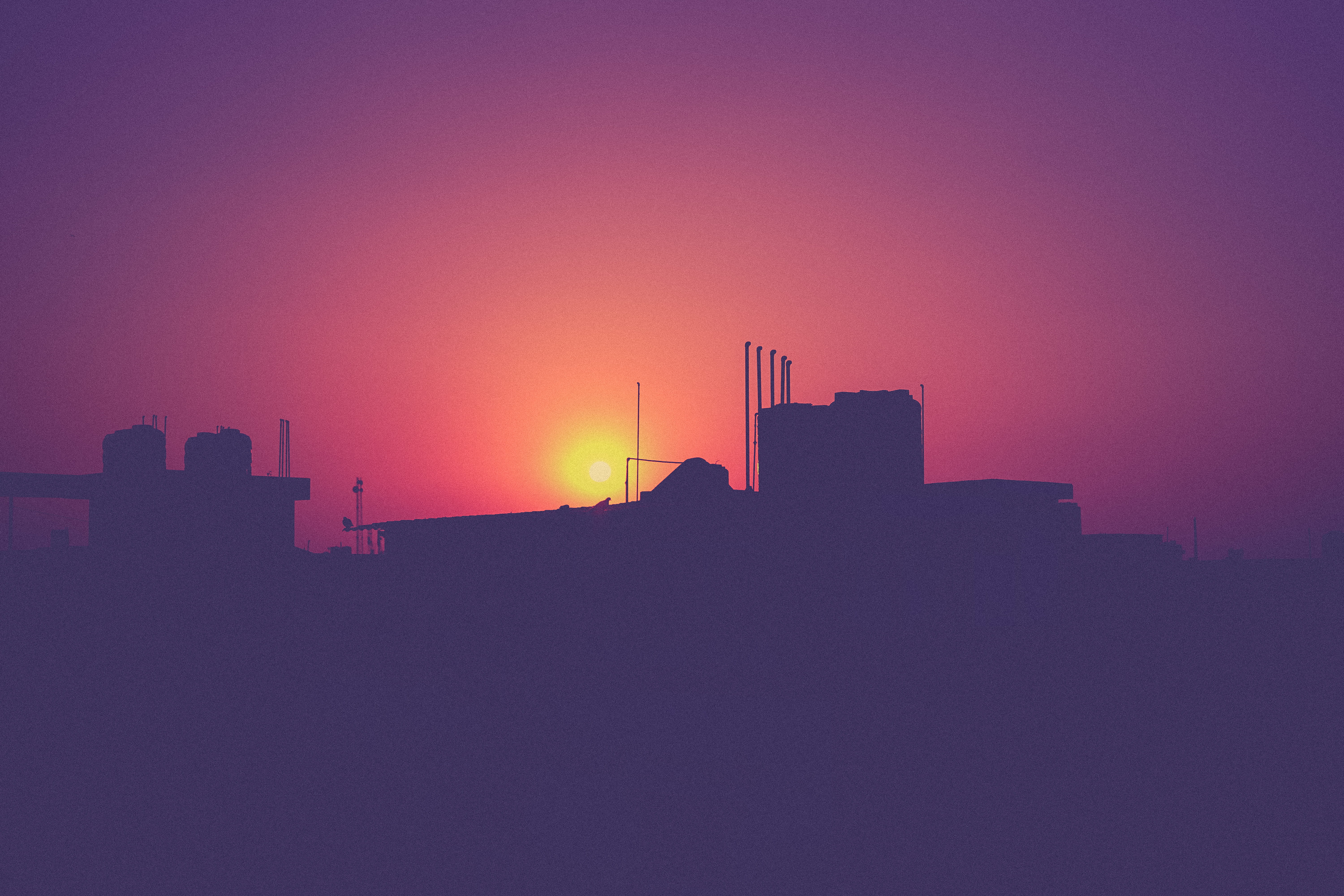 sky, sunset, orange color, building, house, romantic sky, pink color, copy space, no people, urban Scene, urban Skyline, building Exterior, office building exterior, HD Wallpaper