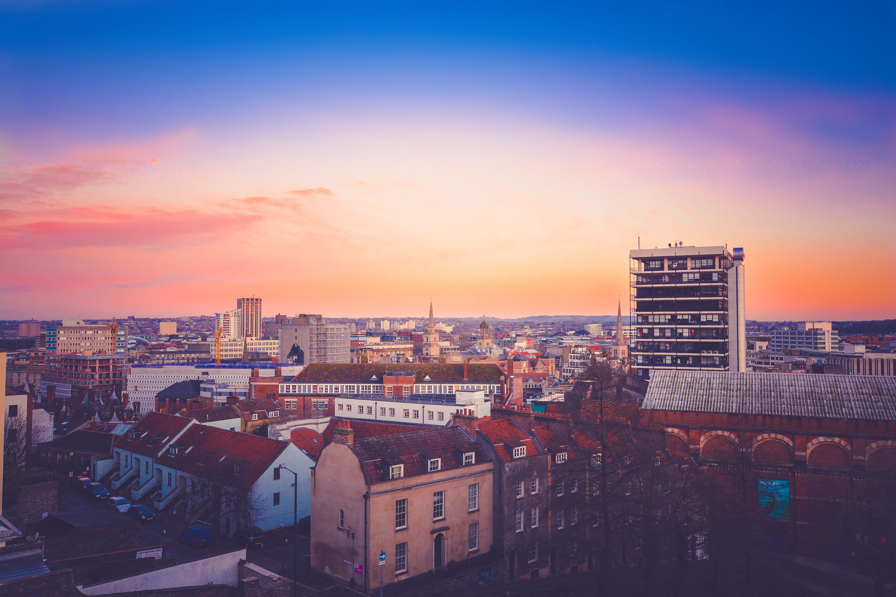 high angle view, settlement, urban Skyline, europe, buildings, aerial View, outdoors, photography, capital Cities, dusk, cityscape, residential district, HD Wallpaper