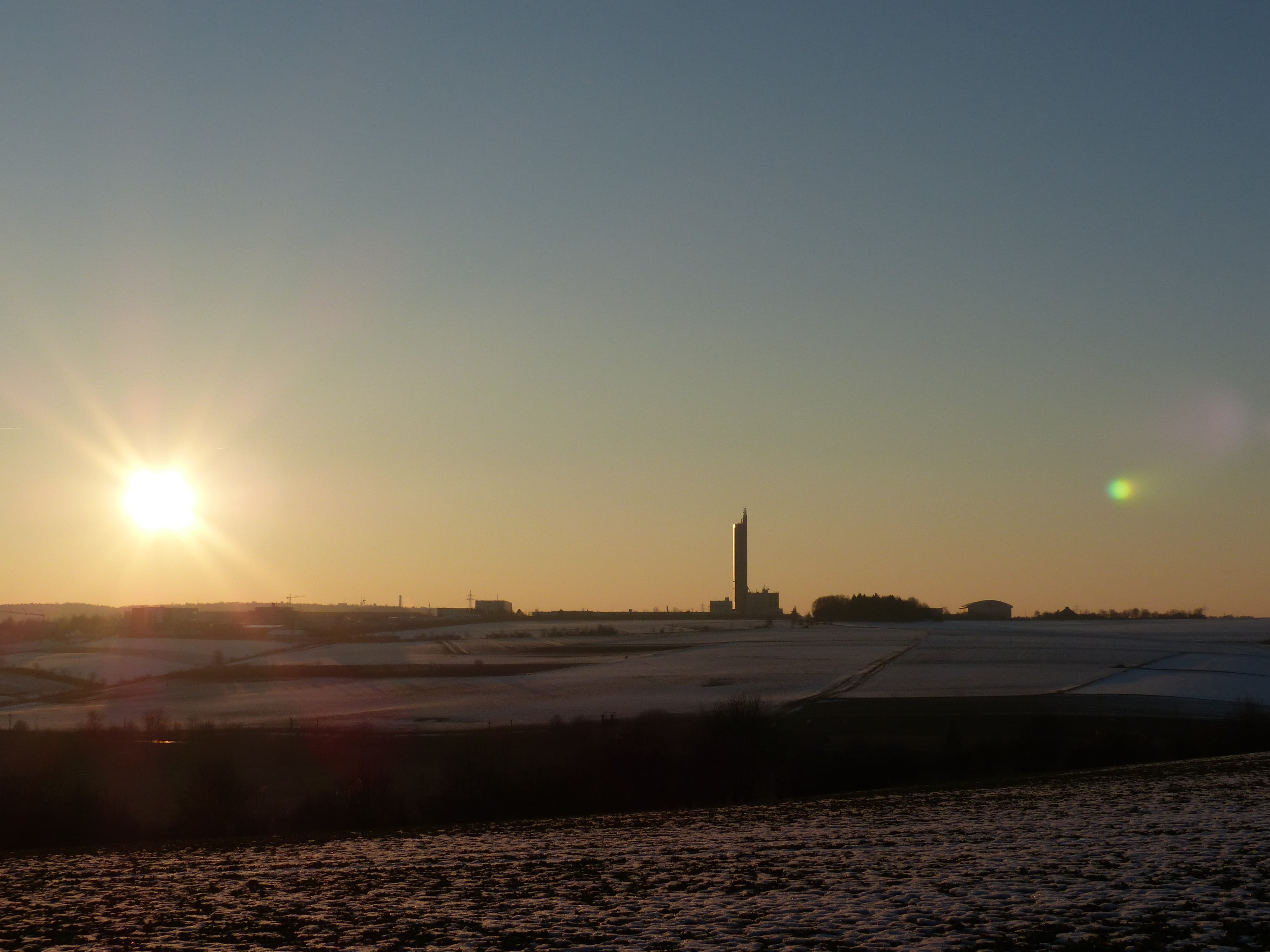 sky, no people, sunlight, chimney, field, silo, city, sun, industry, Landscape, building exterior, snow, architecture, fuel and Power Generation, Field, HD Wallpaper