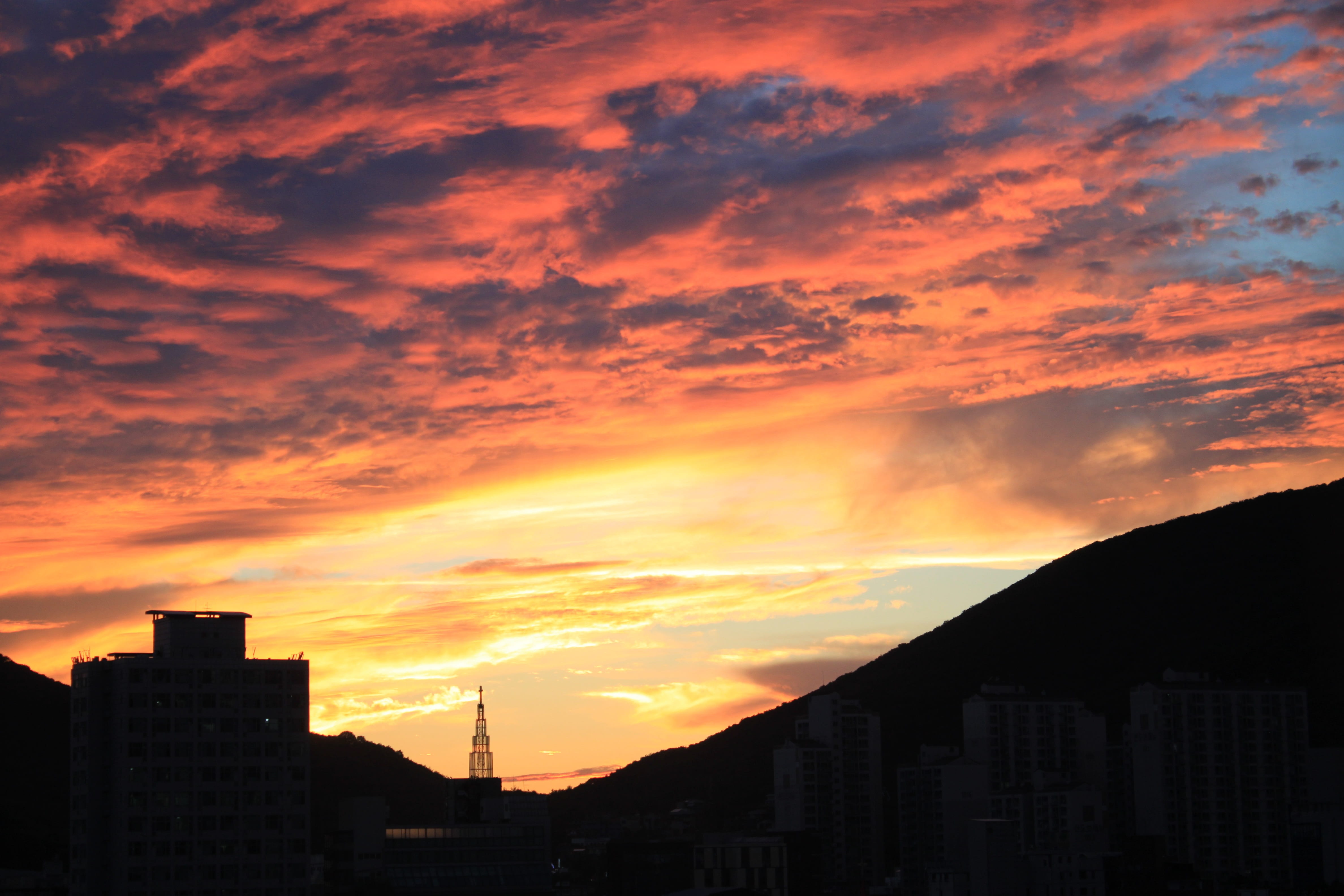evening, tower, scenics - nature, dramatic, scenic, silhouette, outdoors, sky, cloud - sky, city, landscape, light, buildings, no people, dawn, weather, HD Wallpaper