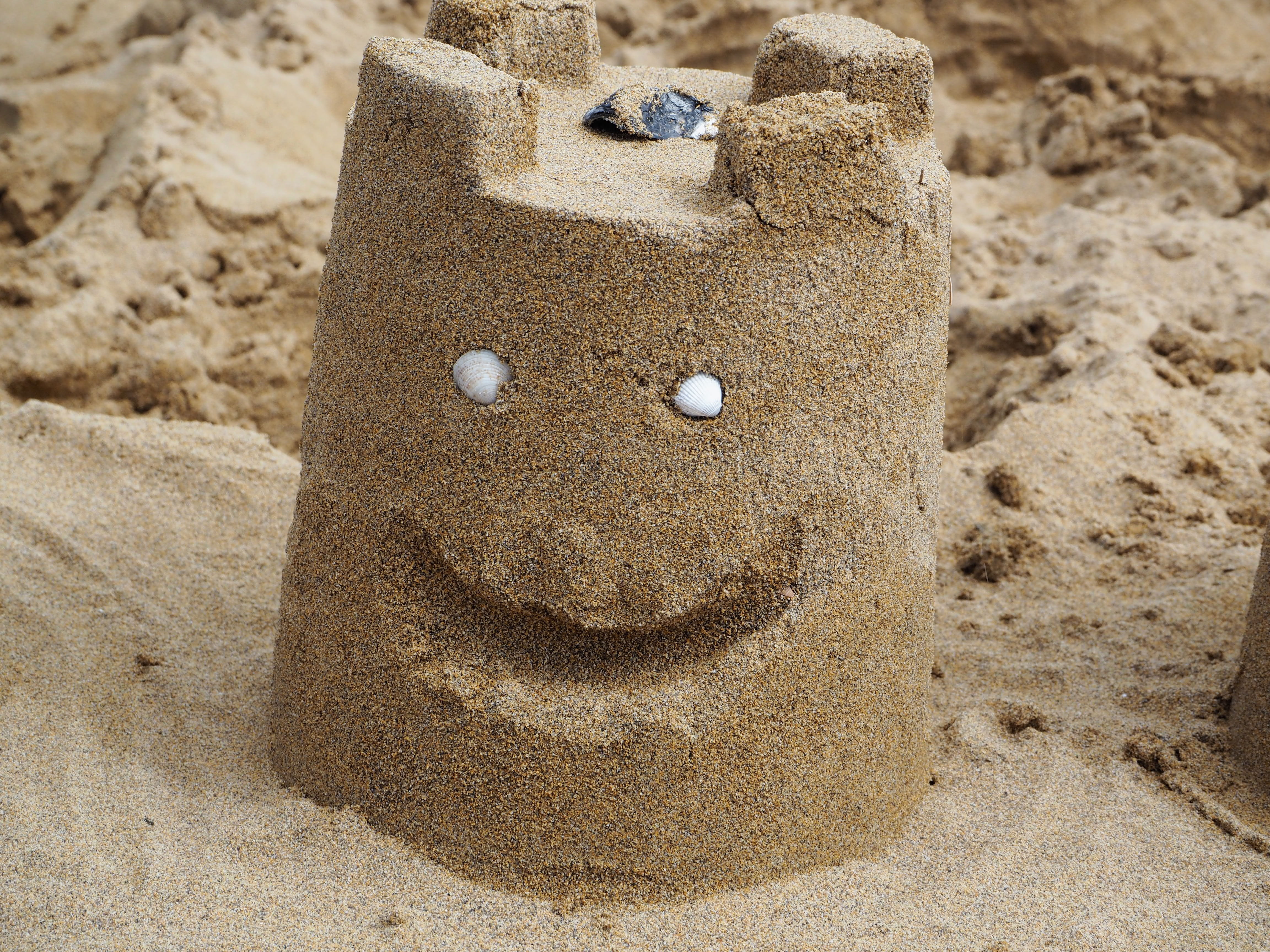 beach, teddy bear, sand sculpture, softness, 4K, sea, sunlight, no people, sand, day, children, beach sand, stuffed toy, holiday, high angle view, sandburg, HD Wallpaper