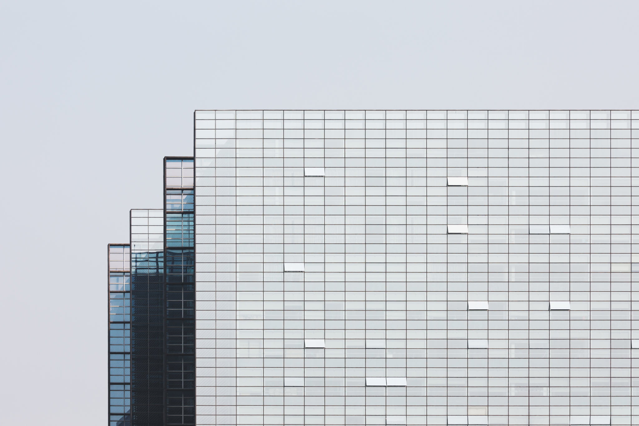 pattern, glass, nature, no people, grid, clear sky, building, wall - building feature, metal, office, 1080P, architecture, fence, low angle view, sky, HD Wallpaper