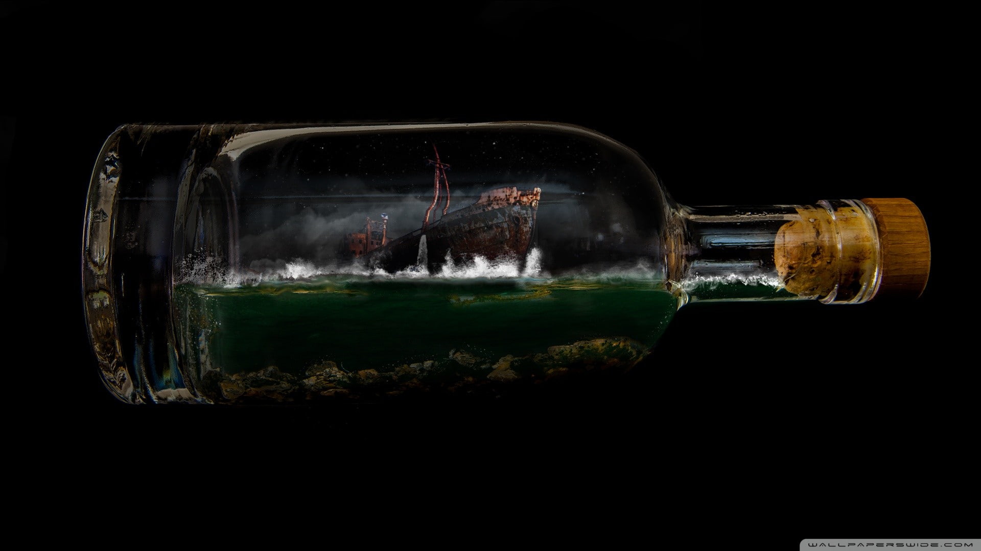 digital art, fantasy art, bottles, ship, 1080P, HD Wallpaper