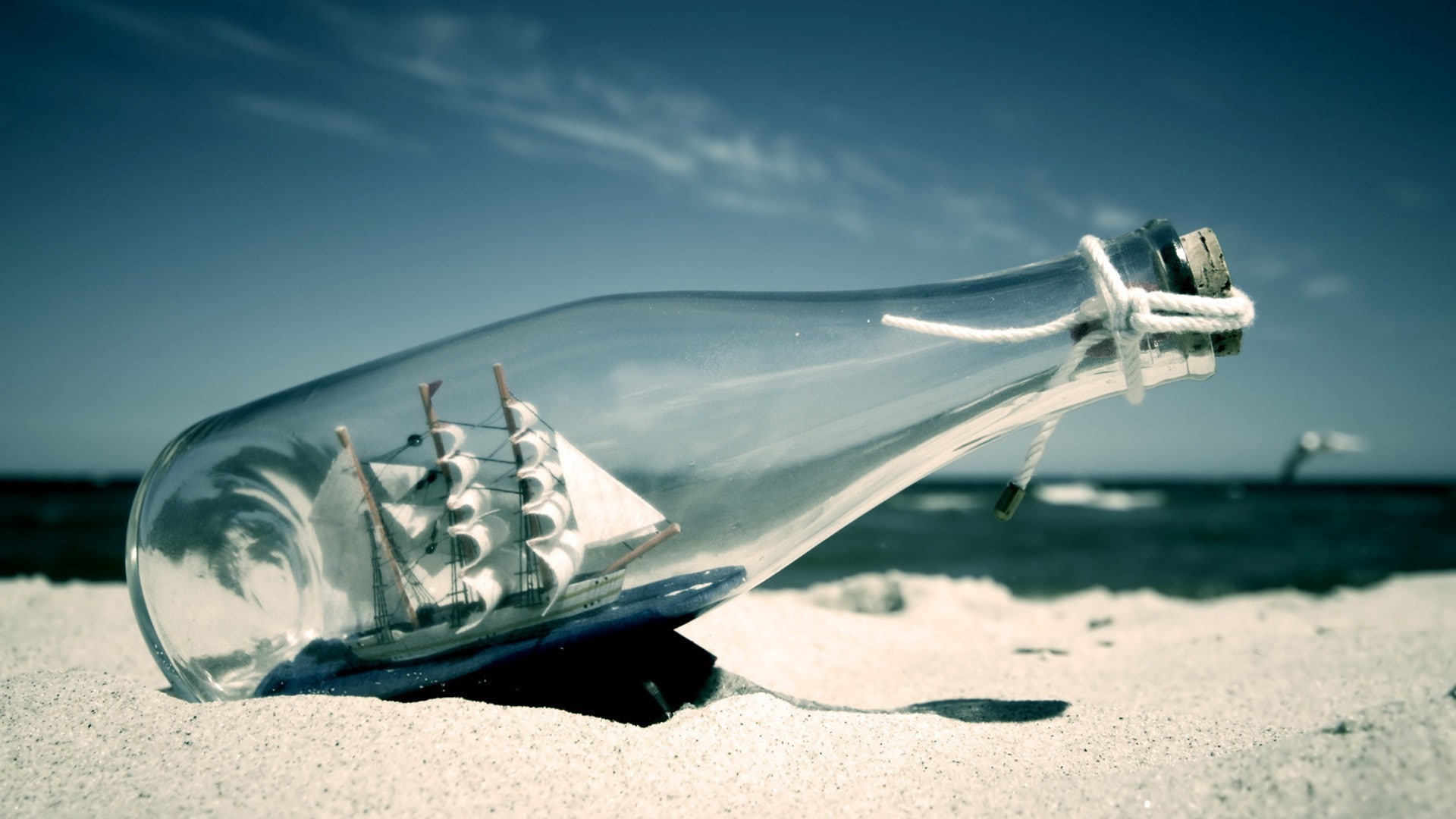 beach, 1080P, Sailing Ship, sand, Ship In A Bottle, HD Wallpaper