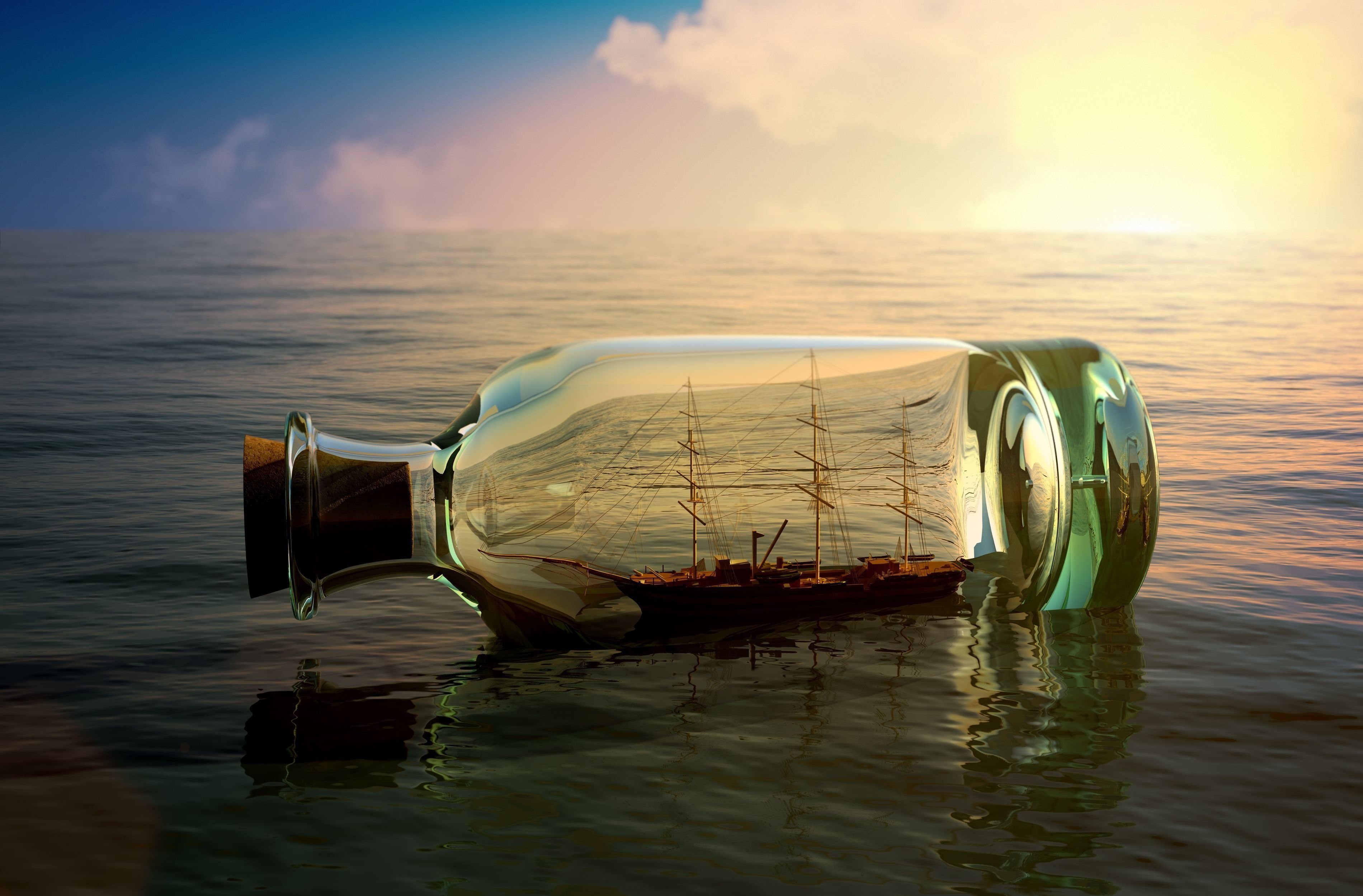 vessel, mood, 2K, bottle, ship, HD Wallpaper