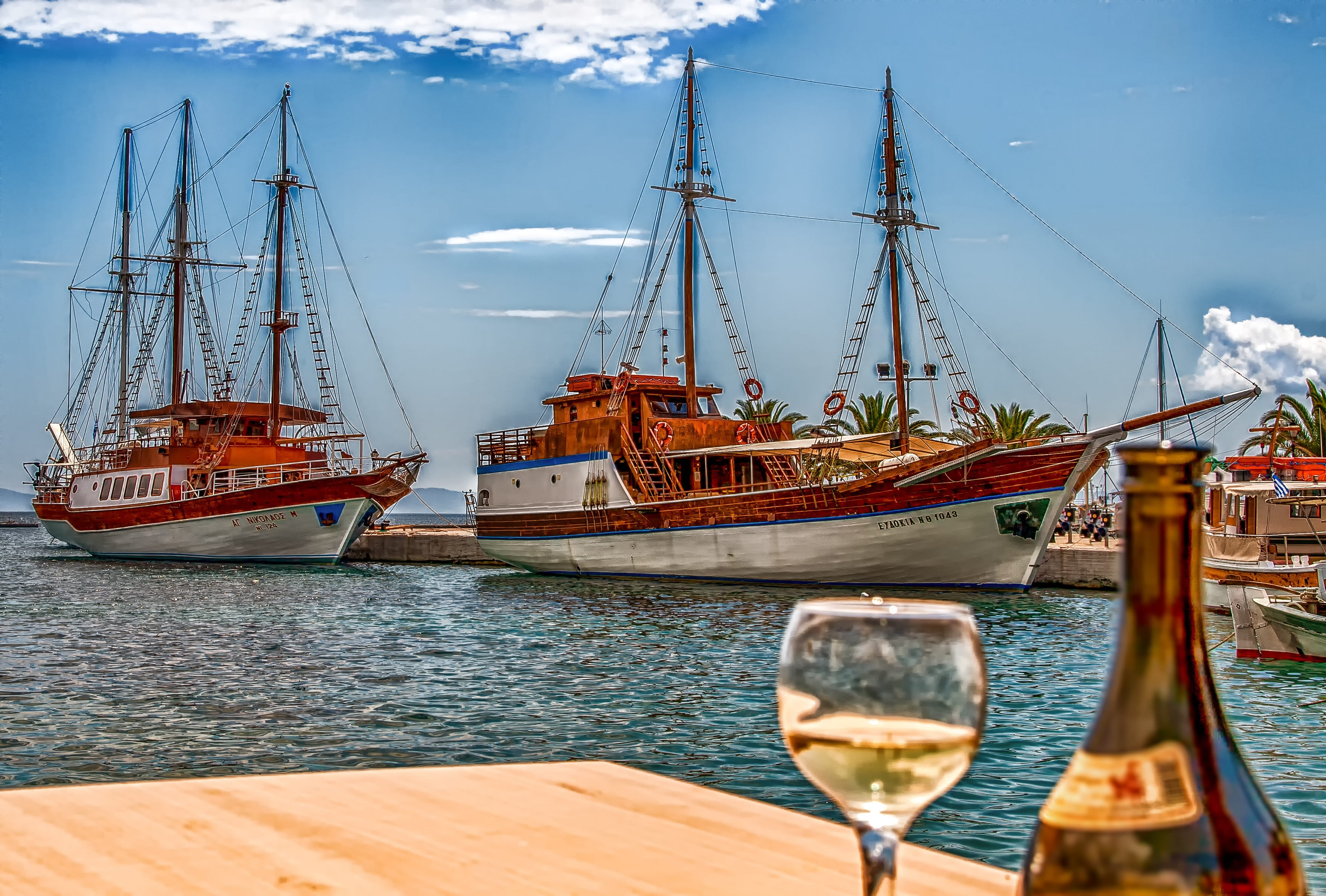 sailing boat, cloud - sky, moored, anchor, transport, water, break, sailing vessel, pole, vacations, mode of transportation, no people, maritime, sun, idyllic, HD Wallpaper