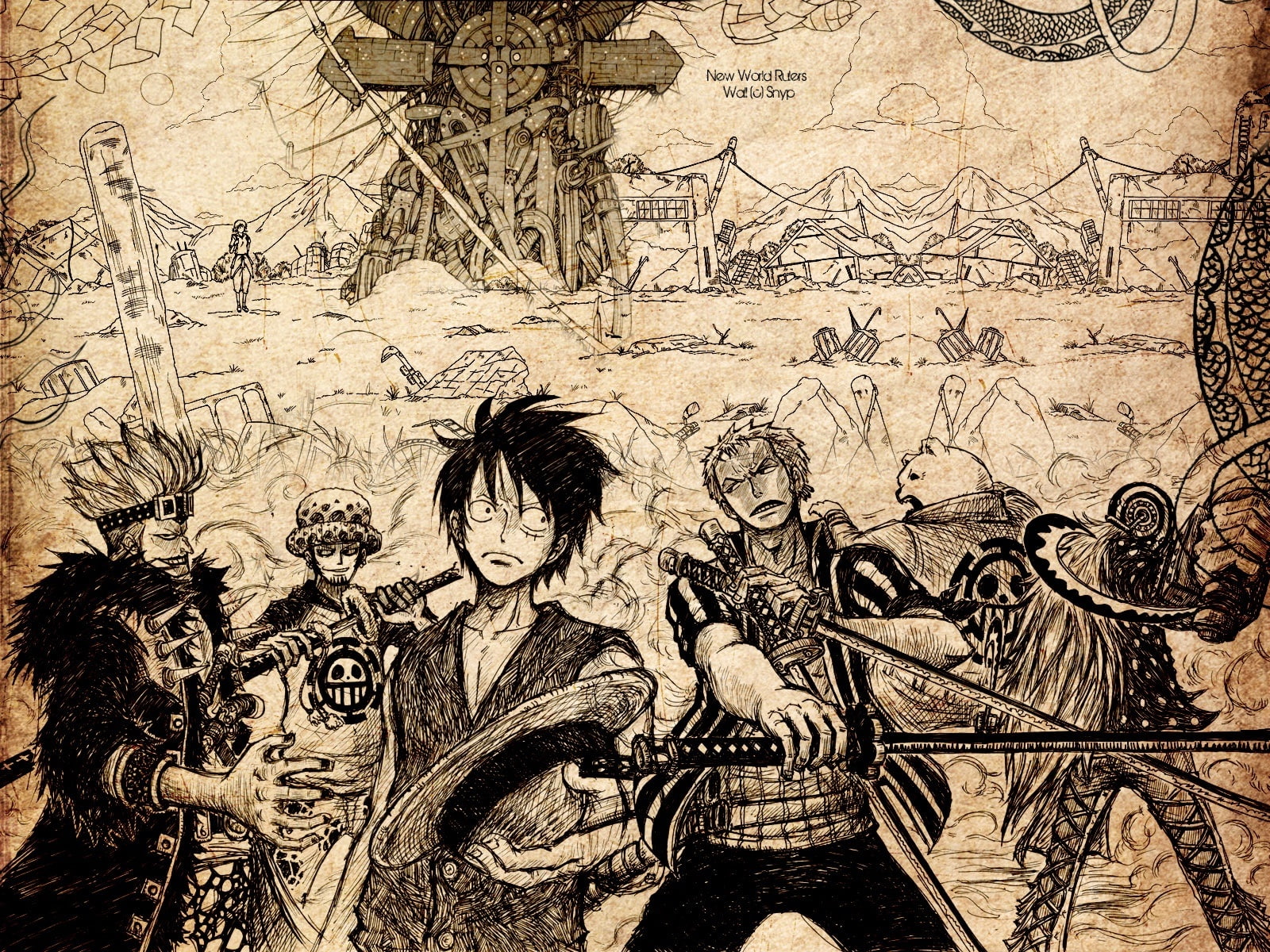 anime, drawing, one, 720P, hd, sketch, cartoon/comic, piece, poster, HD Wallpaper