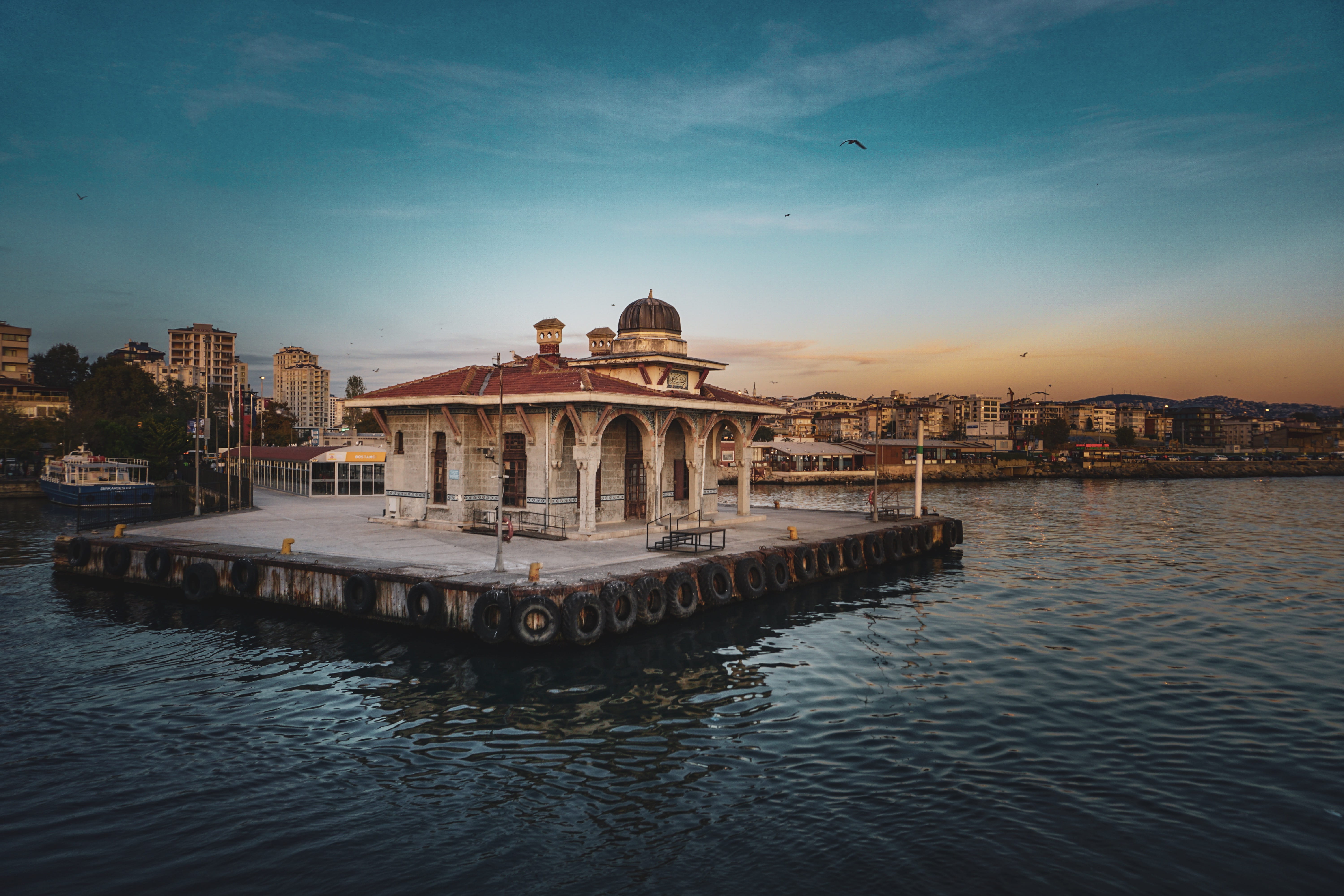 house, coast, luxury, outdoors, island, mode of transportation, built structure, sunset, the past, sky, floating, port, ocean, building, shore, harbor, HD Wallpaper