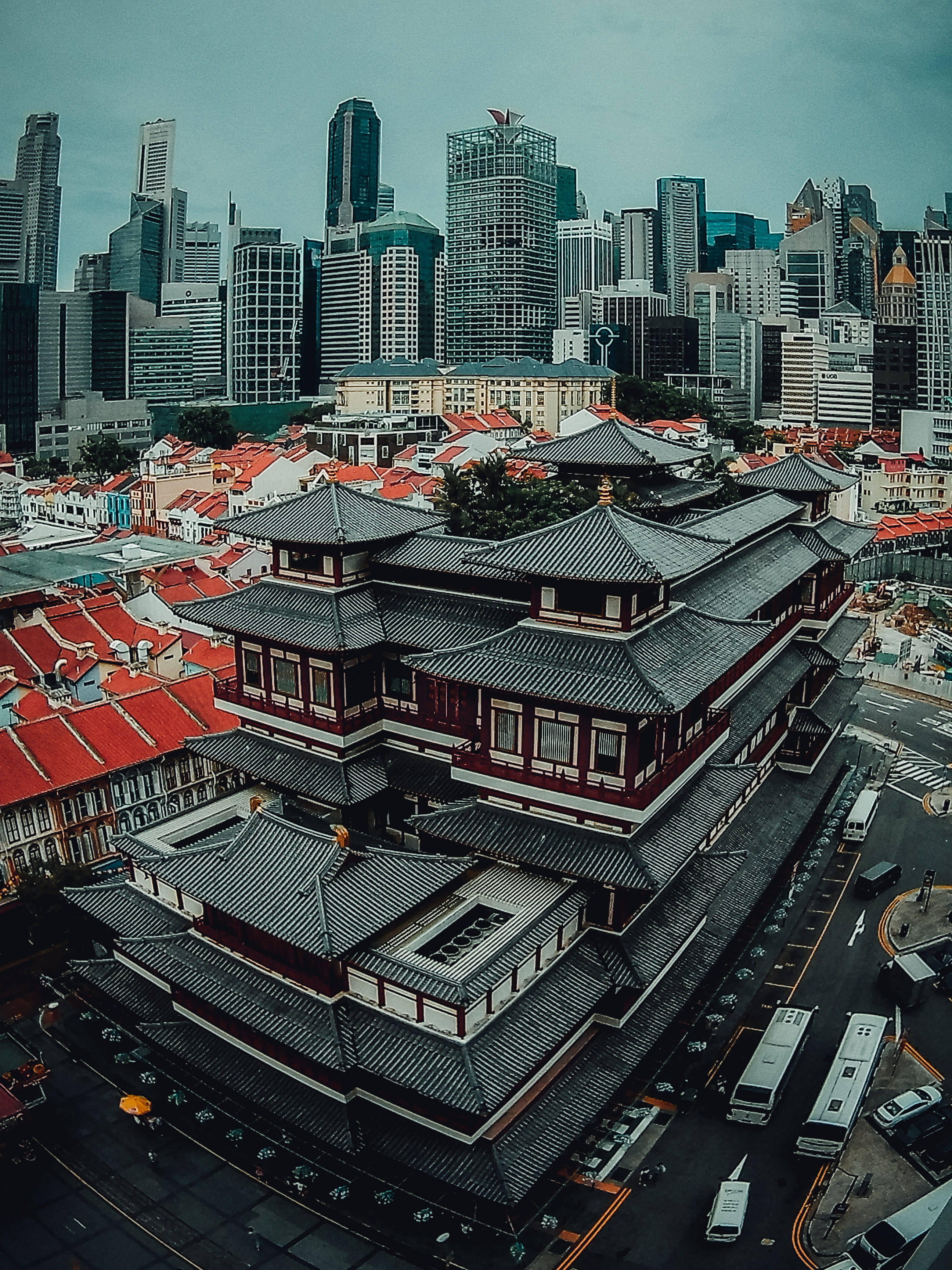 no people, 2K, architecture, modern, sky, city, building exterior, residential district, high angle view, buddha tooth relic temple and museum, outdoors, Phone HD Wallpaper
