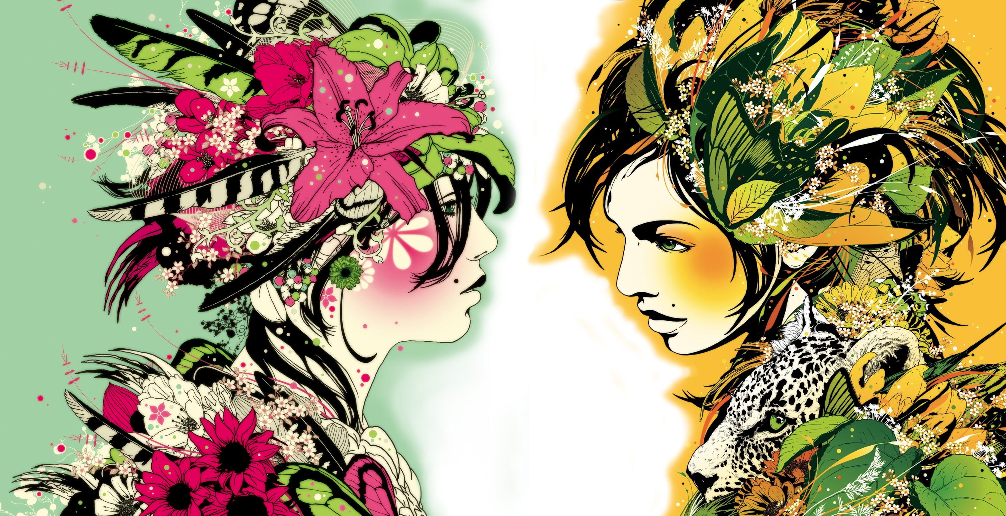 mirror, x, vector, hd, flowers, drawings, diorama, orange, 2K, nature, art, okawari, HD Wallpaper