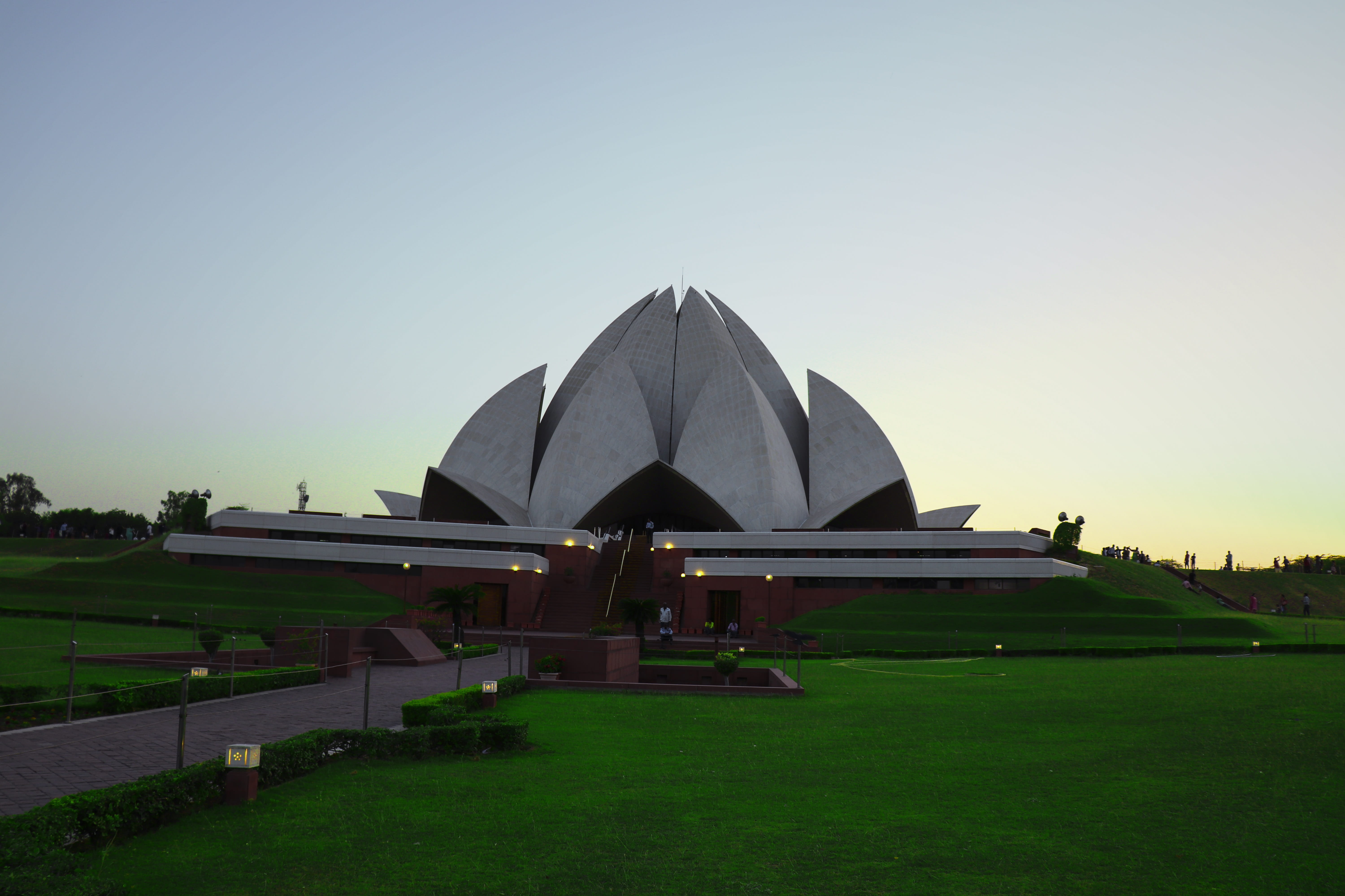 lotus temple, travel destinations, day, landmark, architecture, stone, sky, heritage, wall, city, nature, outdoors, lotus, field, green color, building exterior, HD Wallpaper