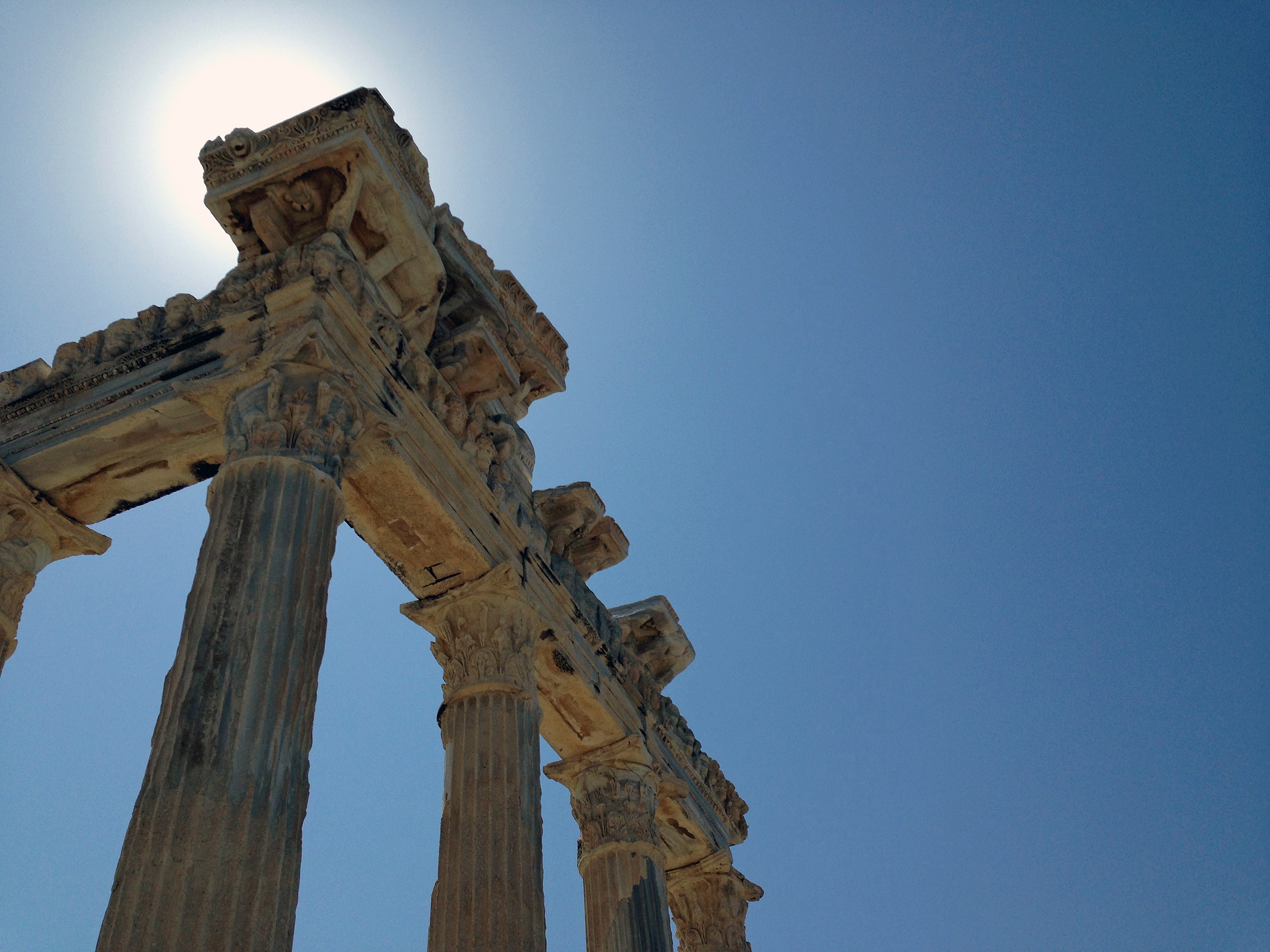 apollo temple, sky, broken, blue, old, roman, travel destinations, bad condition, ancient civilization, clear sky, architecture, nature, columns, 2K, archaeology, HD Wallpaper
