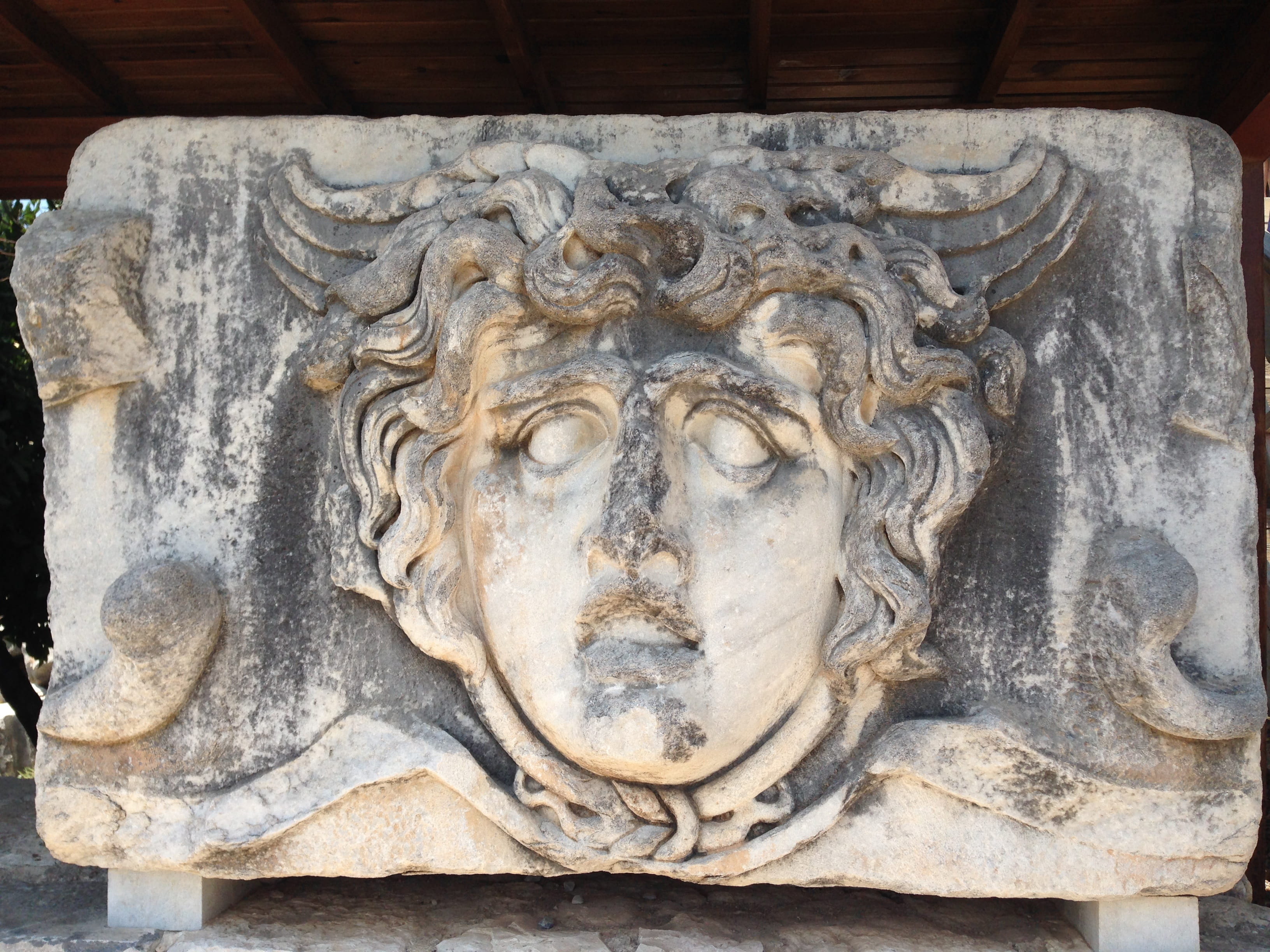 history, no people, Temple Of Apollo, carving, day, creativity, carving - craft product, Medusa, close-up, stone material, apollo, 2K, human representation, HD Wallpaper
