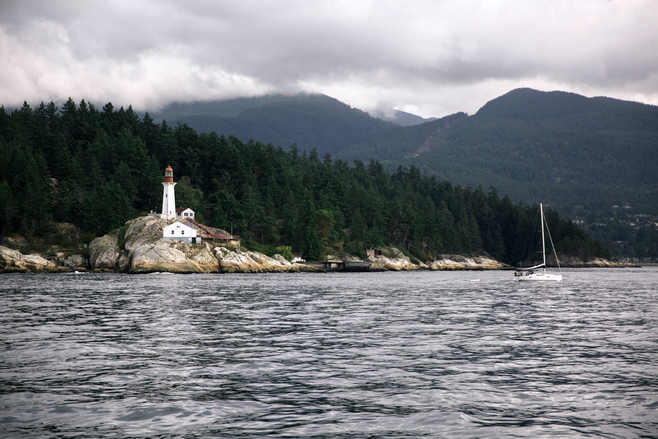 sea, photos, mountain range, nature, lake, mountain, contemplation, columbia, shore, lighthouse, Vancouver, cloud - sky, solid, one person, tranquility, HD Wallpaper