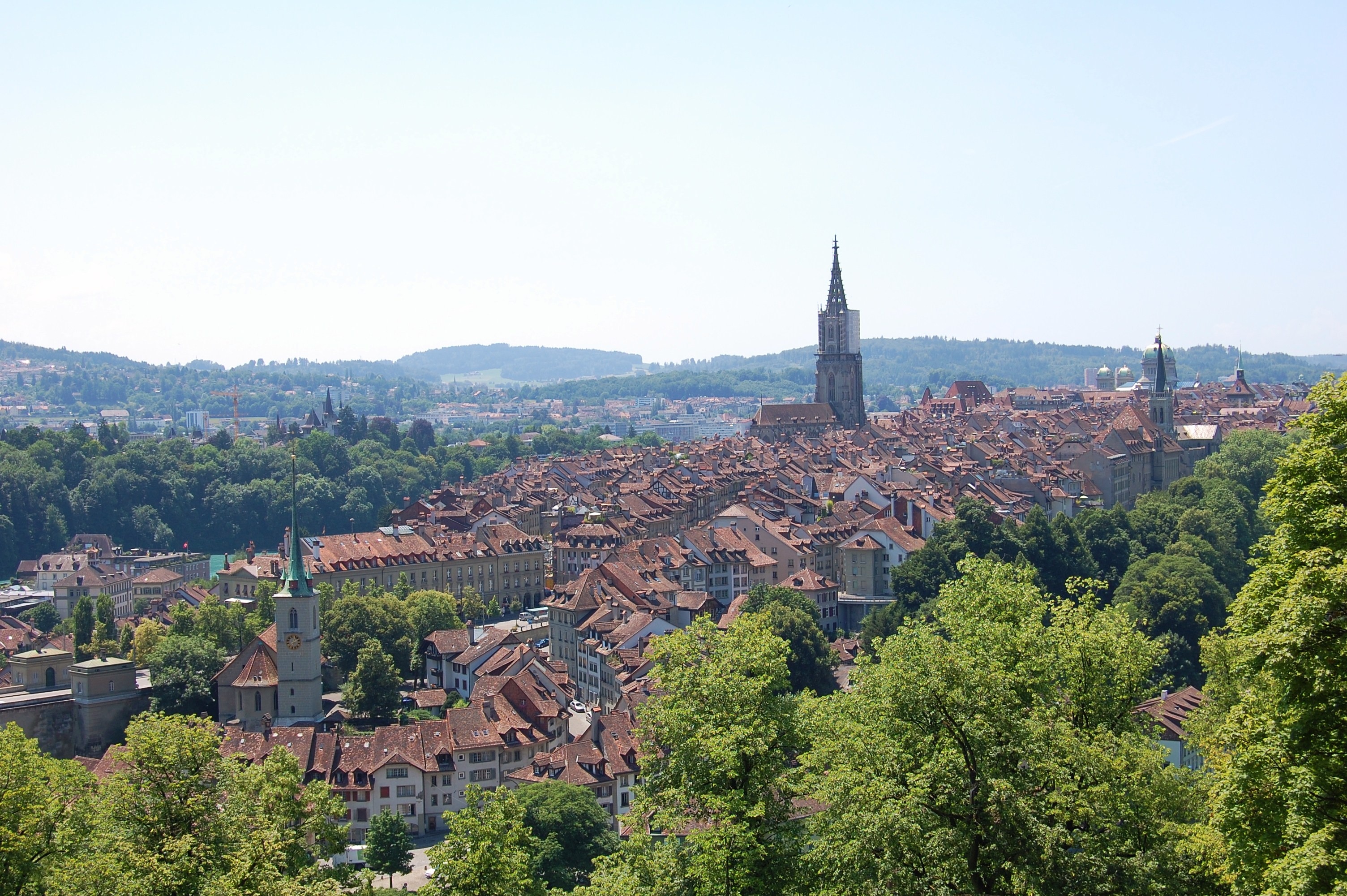 roof, bern, high angle view, nature, tree, cityscape, residential district, religion, sky, architecture, history, place of worship, switzerland, no people, HD Wallpaper