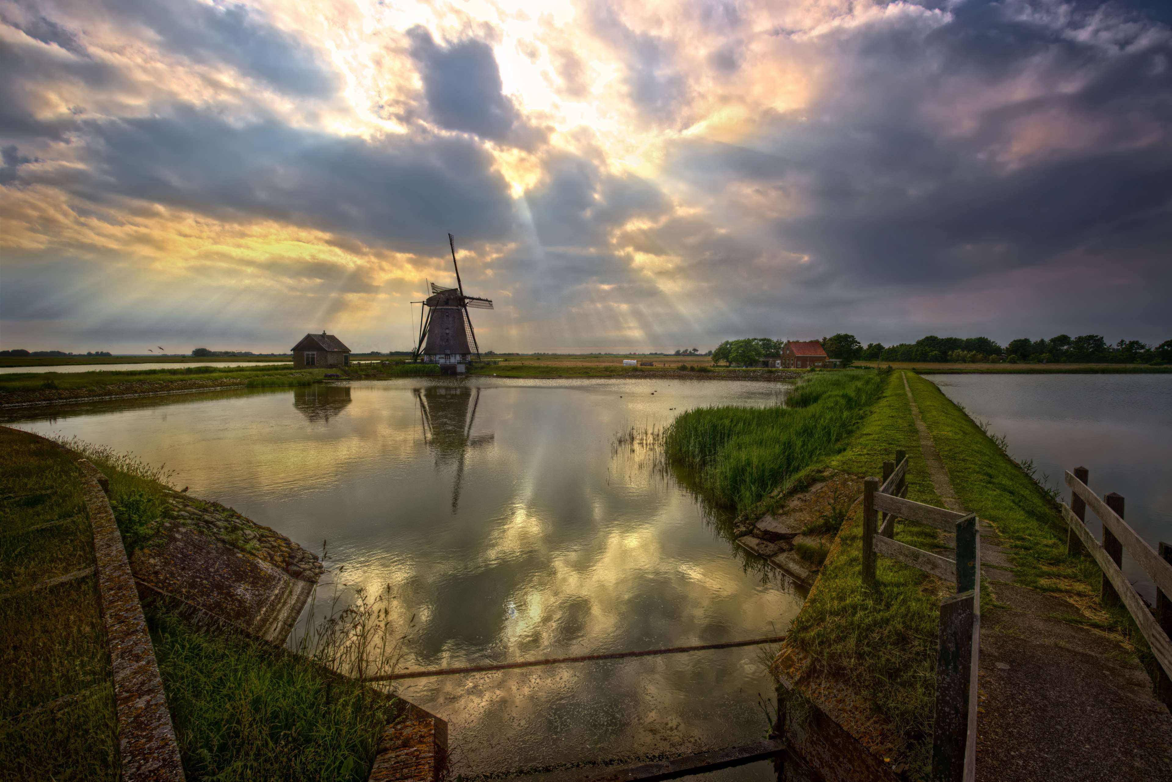 4K, built structure, nature, agriculture, landscape, windmill, dike, scenics - nature, beauty in nature, holland, outdoors, texel, sky, summer, environment, HD Wallpaper
