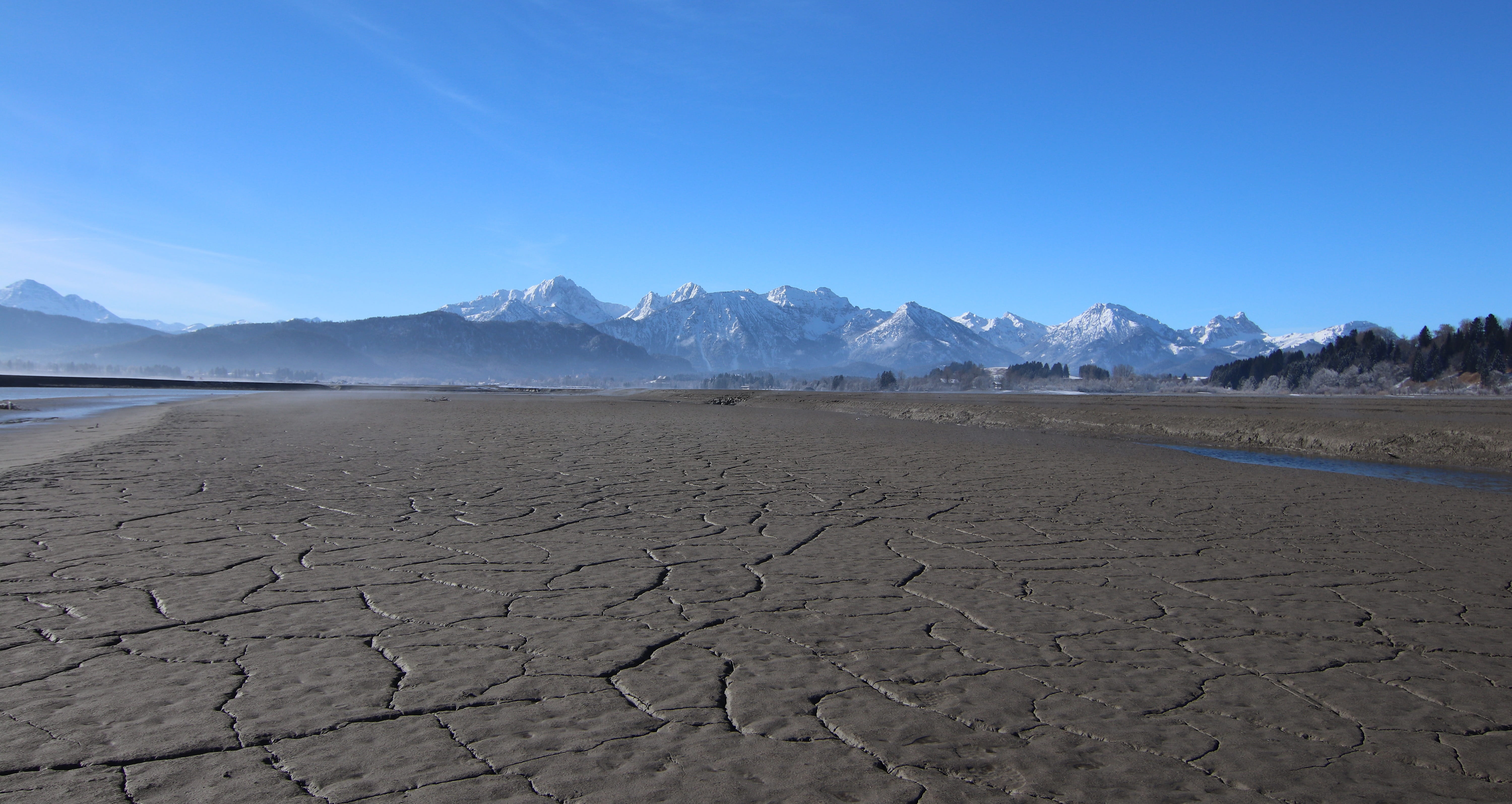 tranquil scene, cracked, blue, snowcapped mountain, outlook, nature, water, schwangau, säuling, allgäu, bank, clouds, foothills of the, sky, scenics, cold temperature, HD Wallpaper
