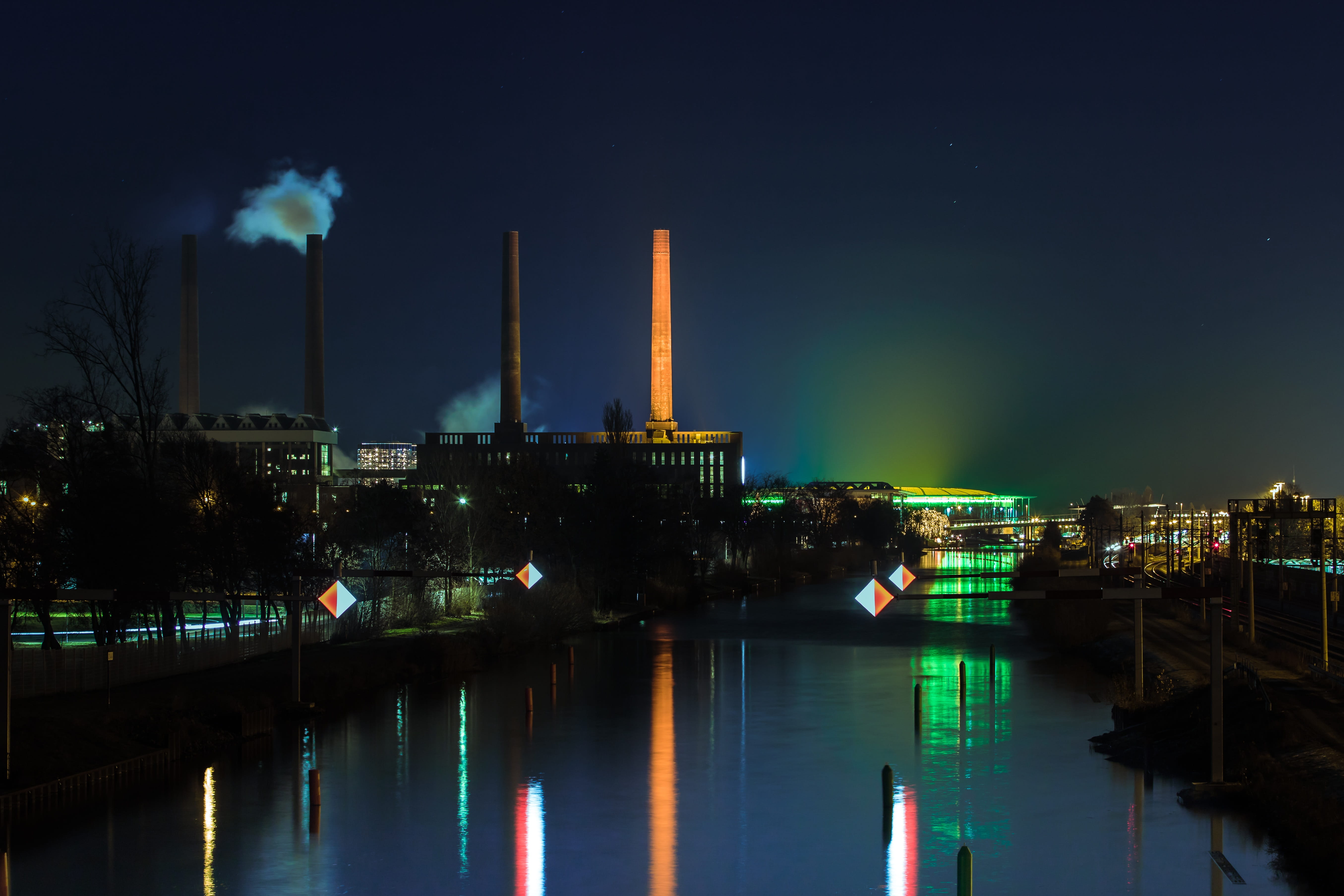 5K, christmas, candle flame, smoke stack, river, candle, outdoors, illuminated, holidays, waterfront, candlelight, volkswagen, no people, winter, pollution, HD Wallpaper