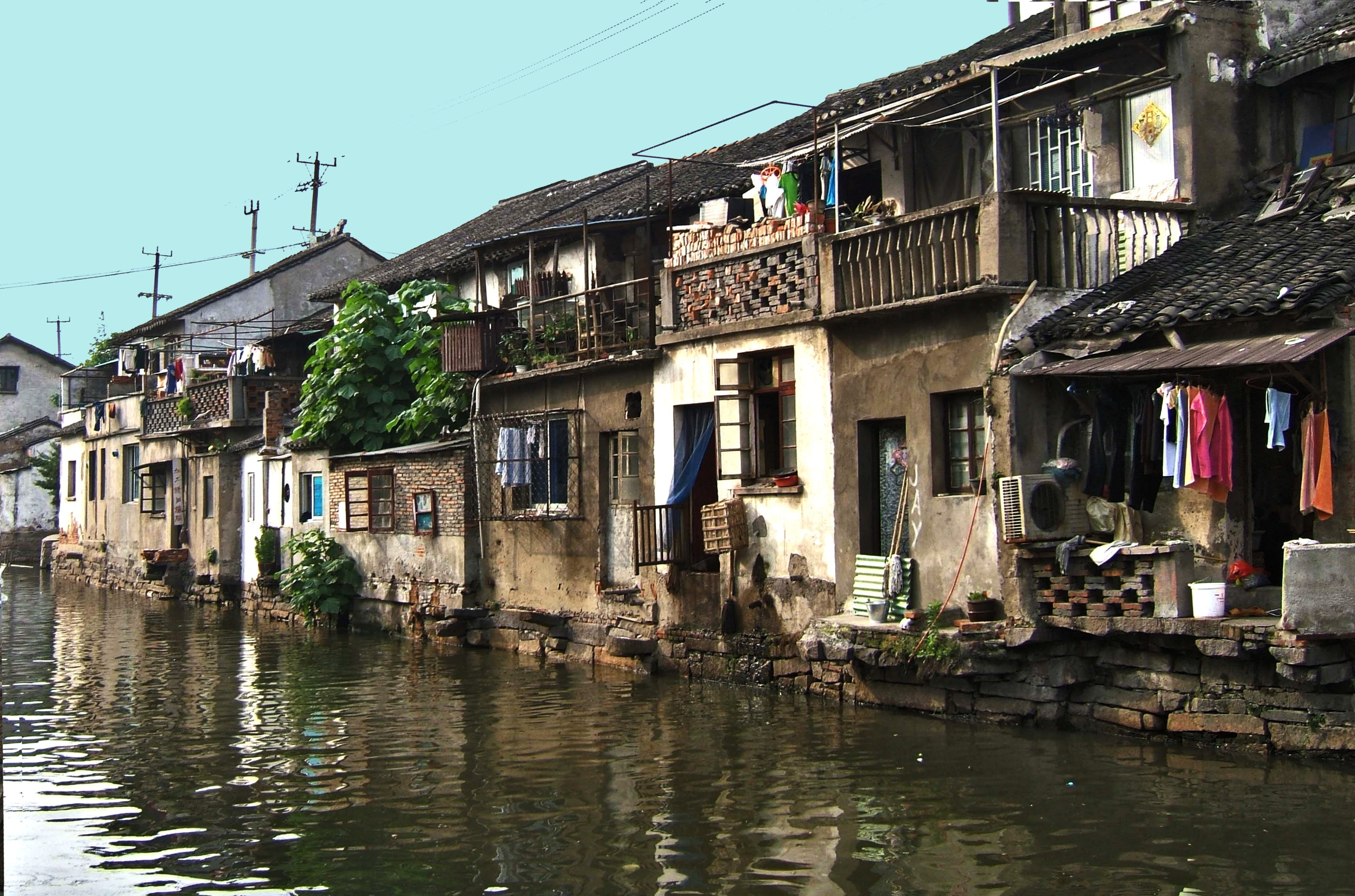 View, asia, house, 2K, window, built Structure, no people, village, clear sky, travel Locations, Facade, waterfront, sky, old, nature, reflection, cultures, HD Wallpaper
