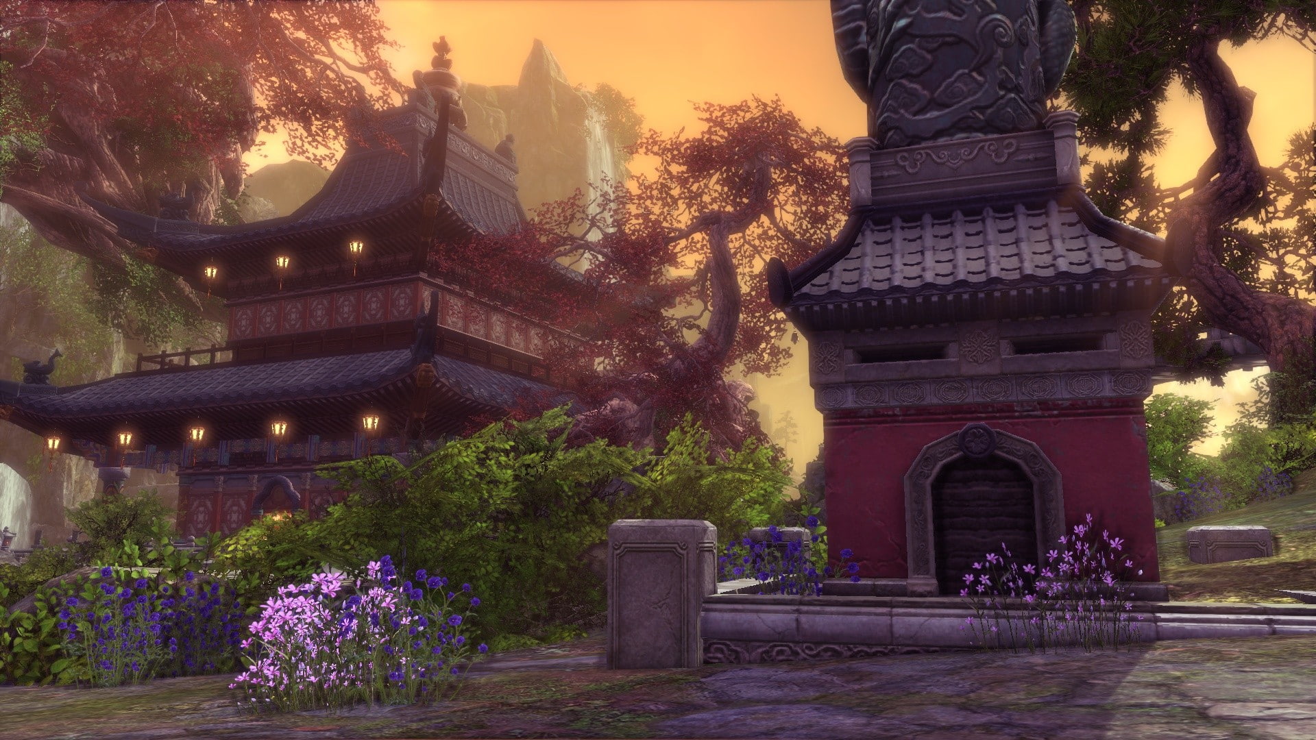 history, belief, no people, Blade and Soul, sky, 1080P, purple, PC gaming, built structure, building exterior, religion, tree, travel, nature, outdoors, HD Wallpaper