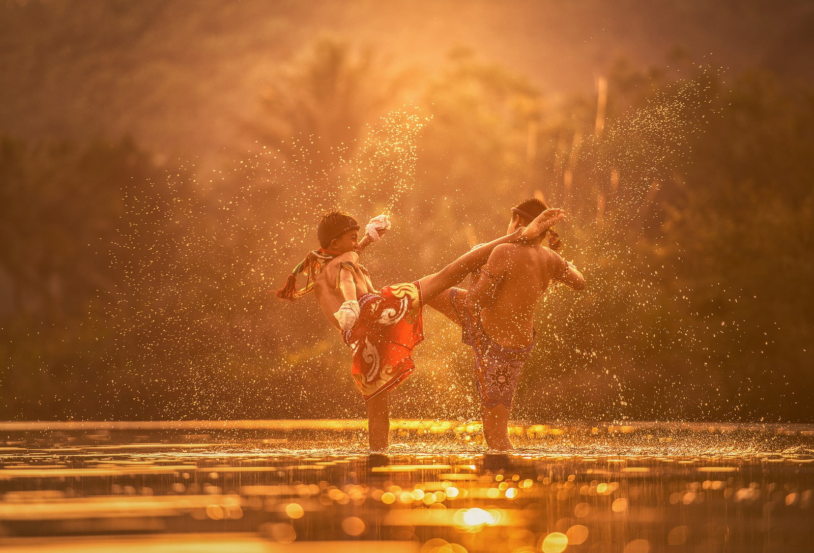 sunlight, Thailand, 720P, boxing, water, children, HD Wallpaper