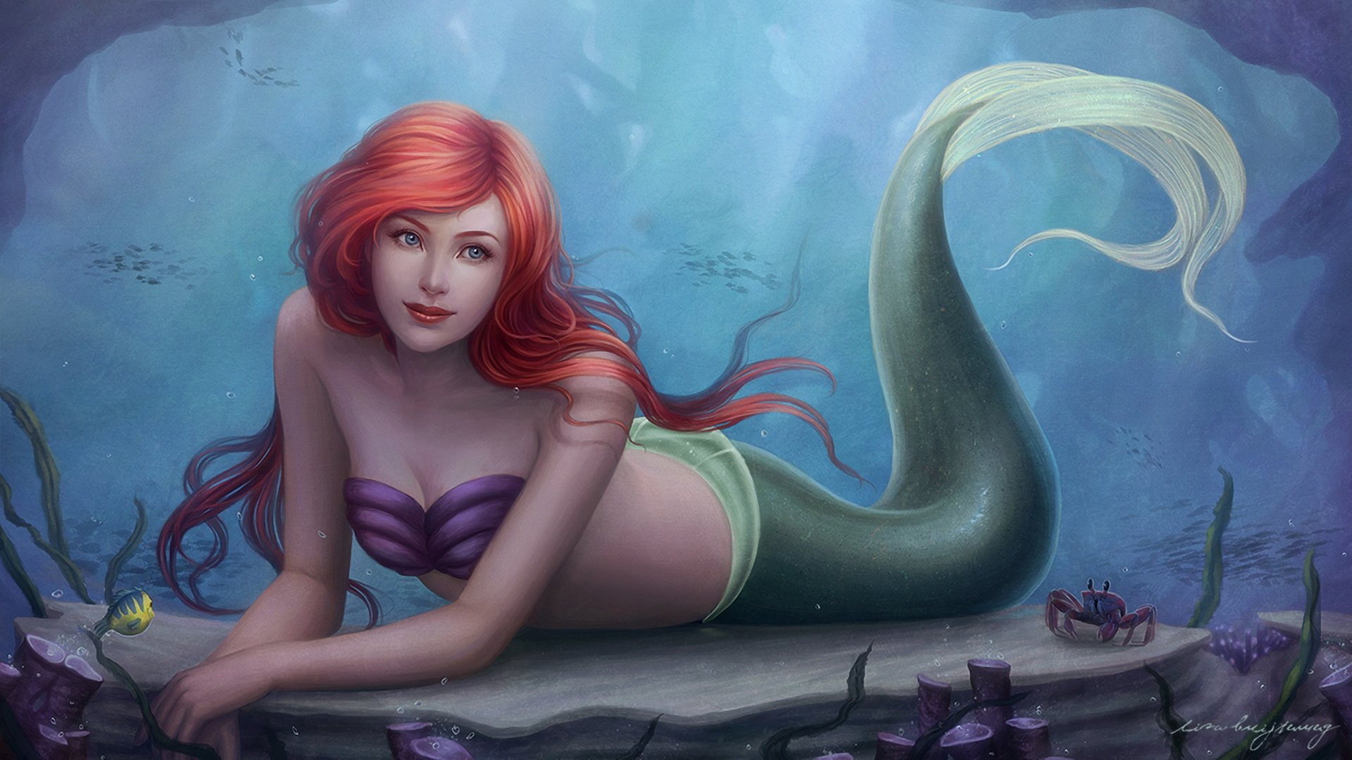 mermaid, animation, disney, fantasy, little, family, ariel, 1littlemermaid, 1080P, adventure, cartoon, HD Wallpaper