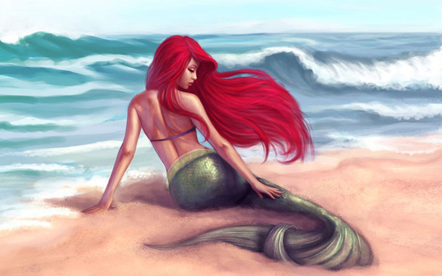 women, sitting, hair, ariel, painting, clothing, adult, Ocean, one person, red, land, Beach, nature, fashion model, sky, portrait, fashion, outdoors, young adult, HD Wallpaper