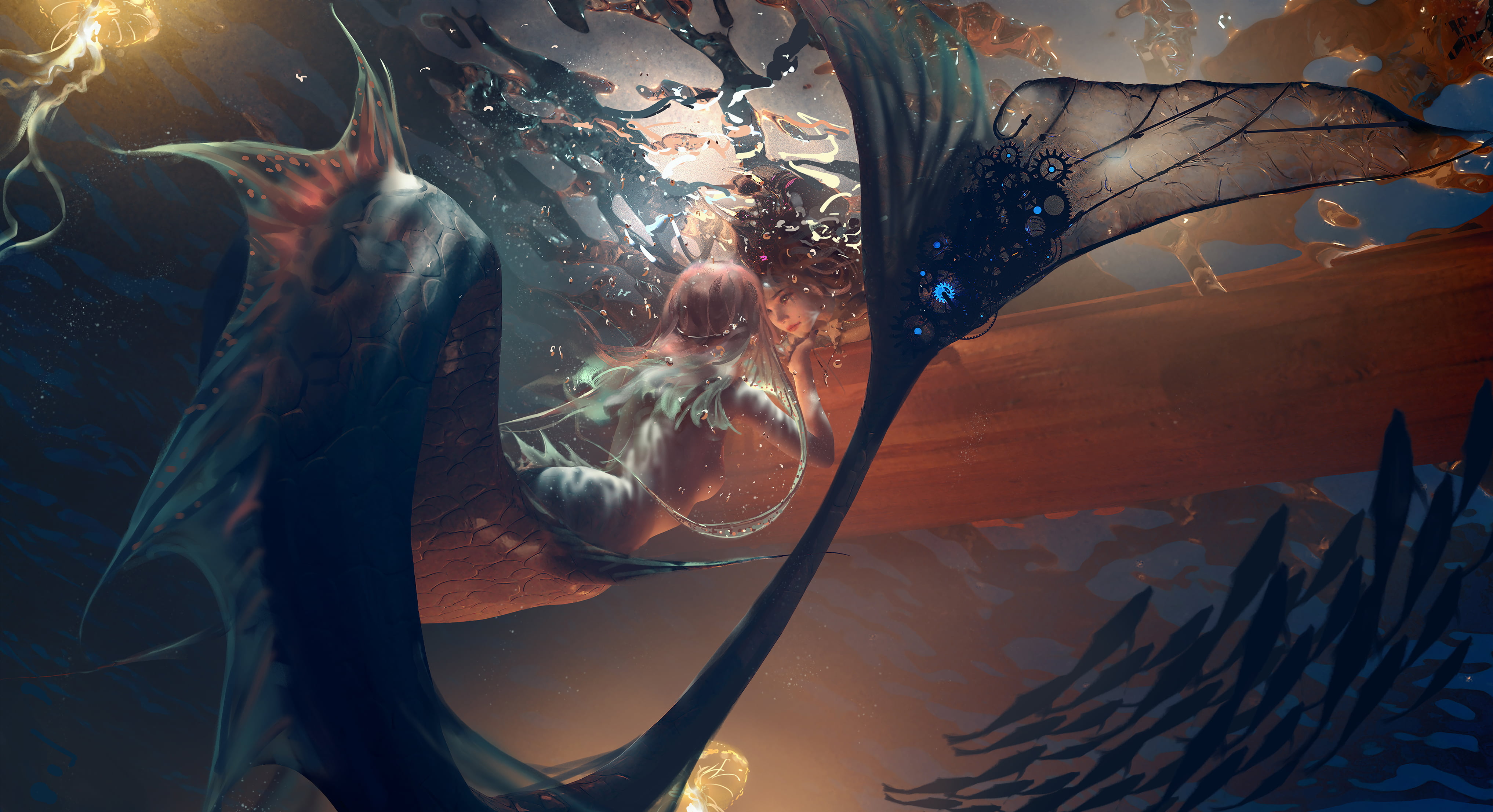 sea, WLOP, mermaids, 4K, HD Wallpaper