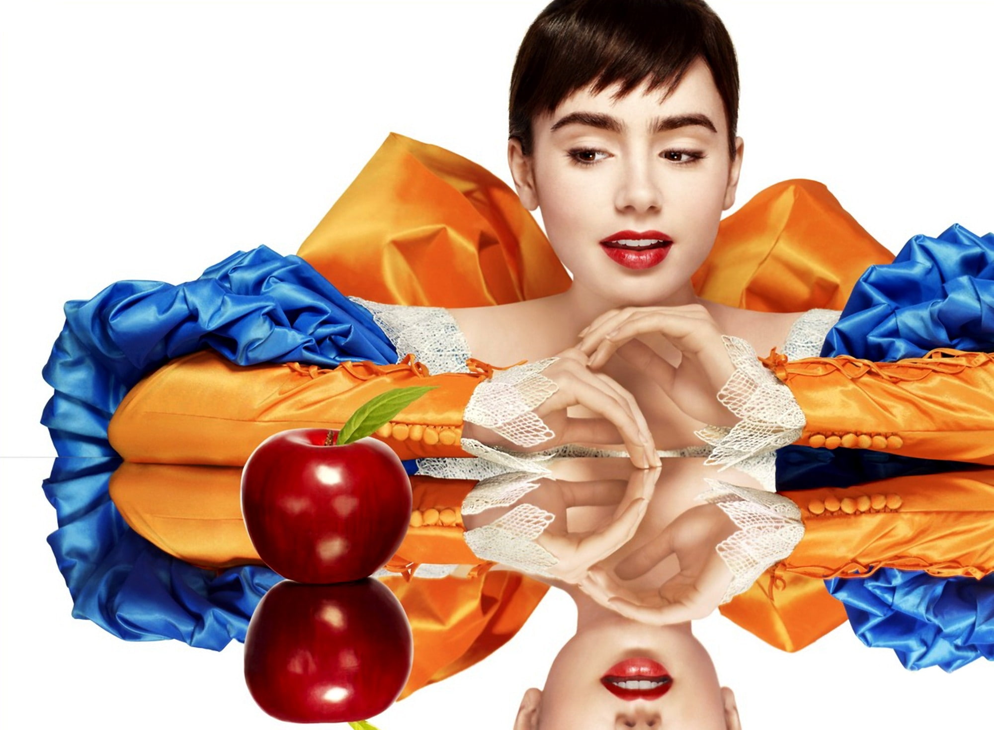 entertainment, women, mirror, collins, art, white, lily, x, 1080P, movies, apples, snow, hd, HD Wallpaper