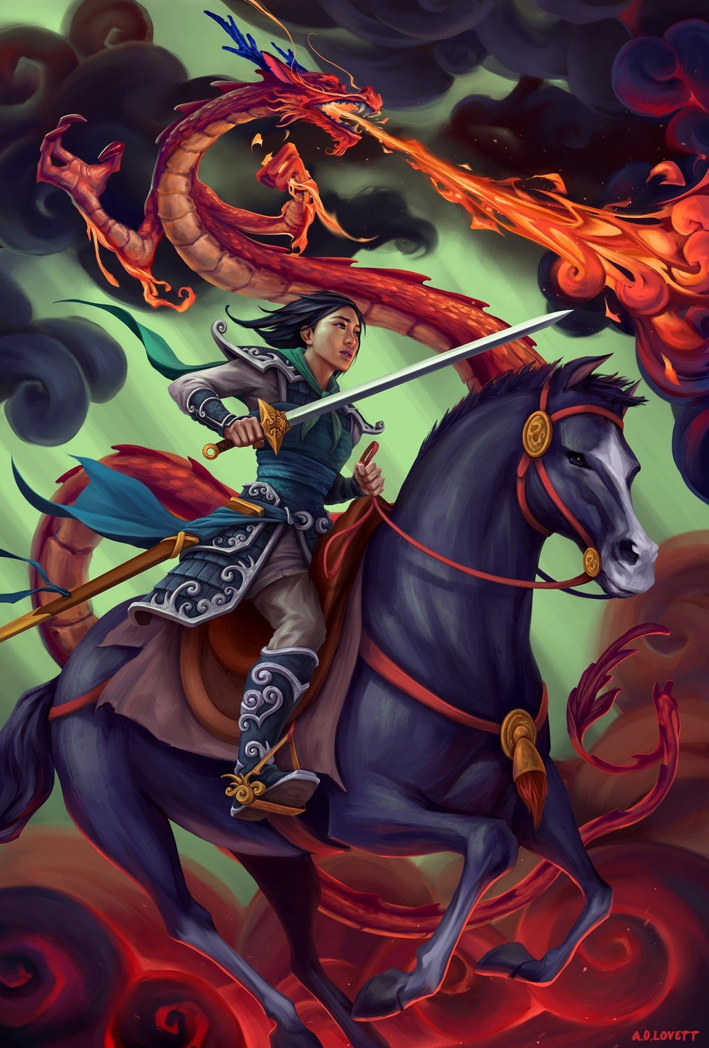horse, dragon, sword, 720P, Mulan, Phone HD Wallpaper