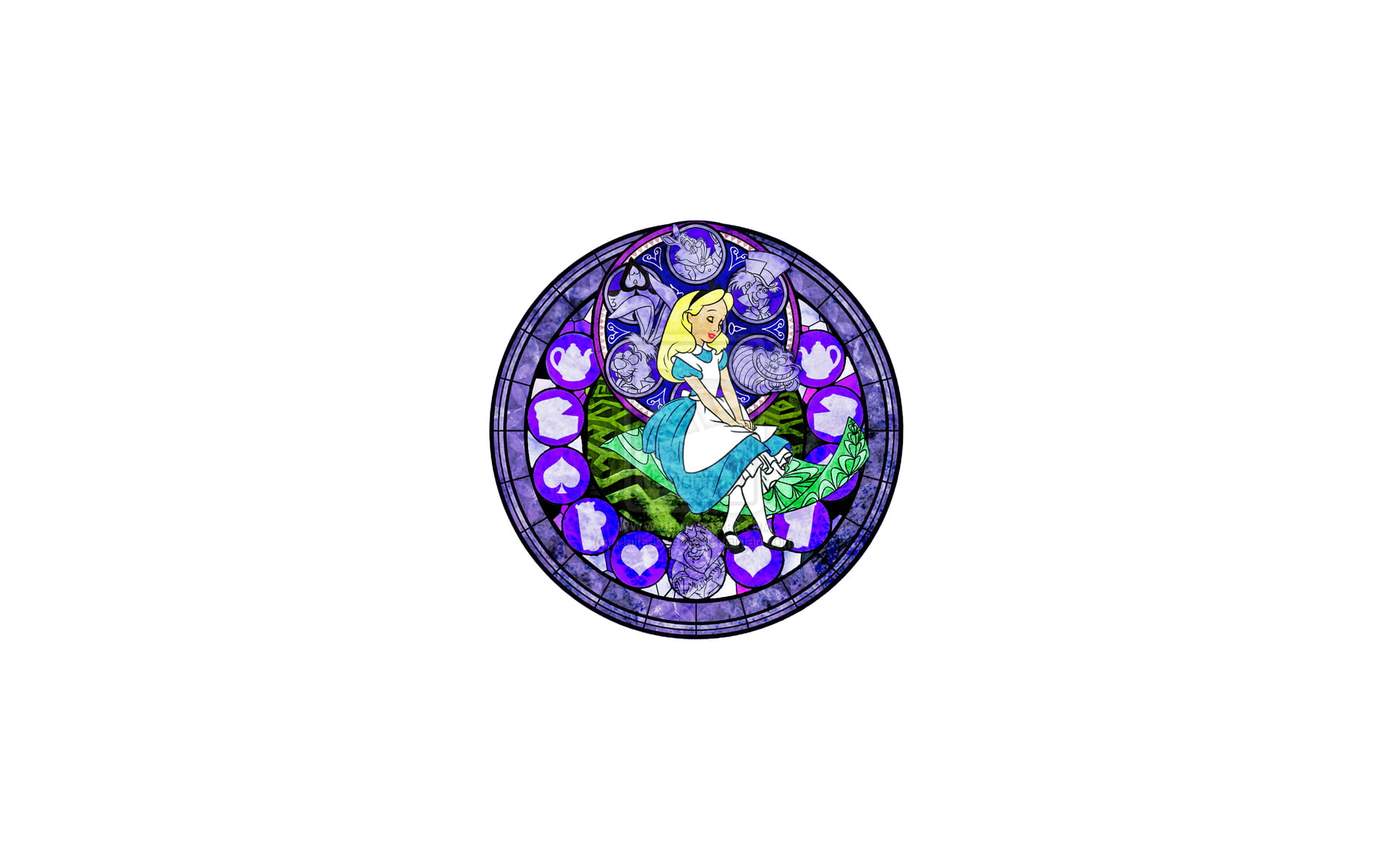 alice, decor, disney, hd, circle, round, hearts, kingdom, wonderland, white, in, stained, video games, glass, 1080P, printed, HD Wallpaper