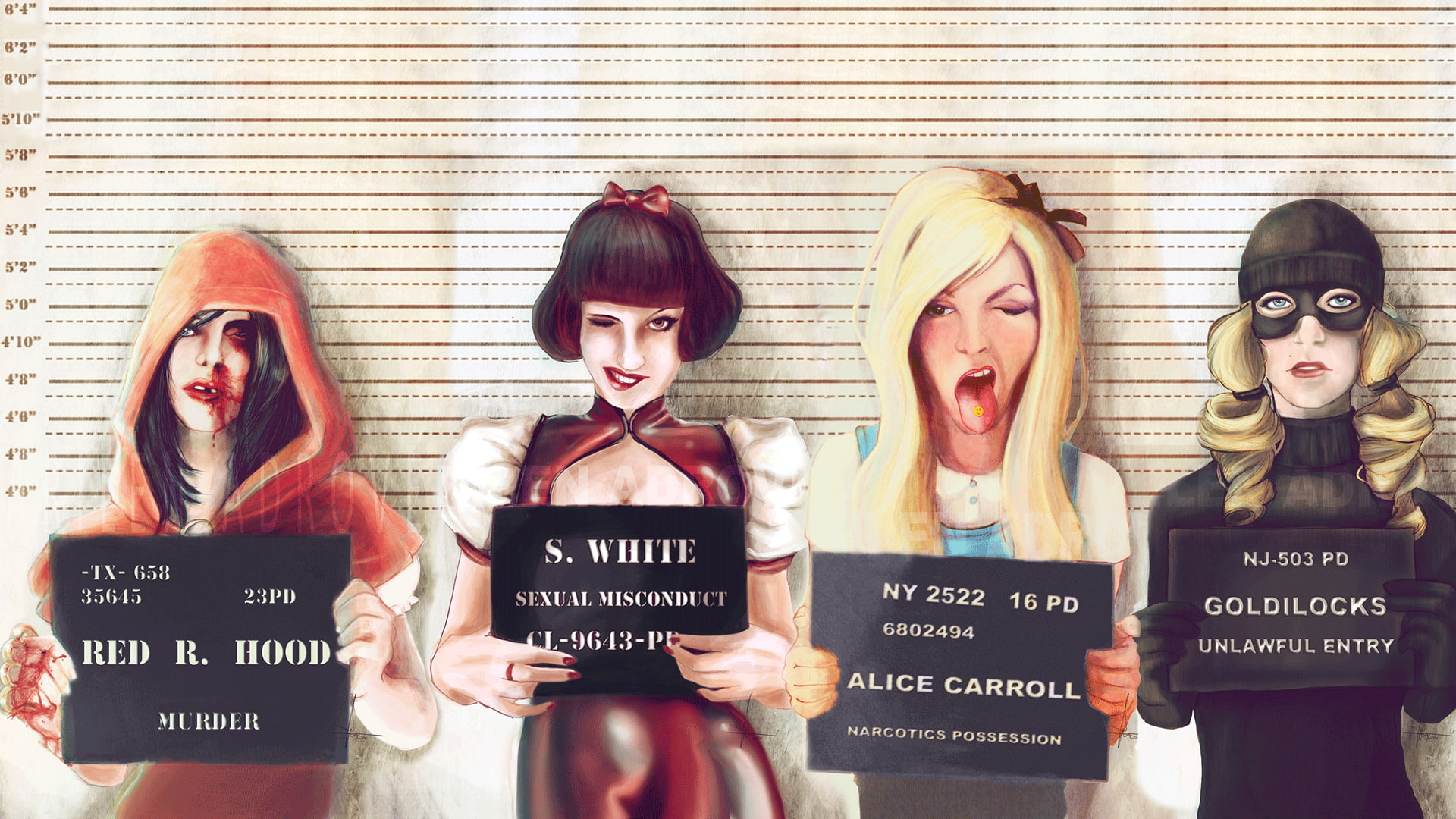 fantasy Art, artwork, Criminal, Alice In Wonderland, 1080P, Red Hood, Snow White, HD Wallpaper