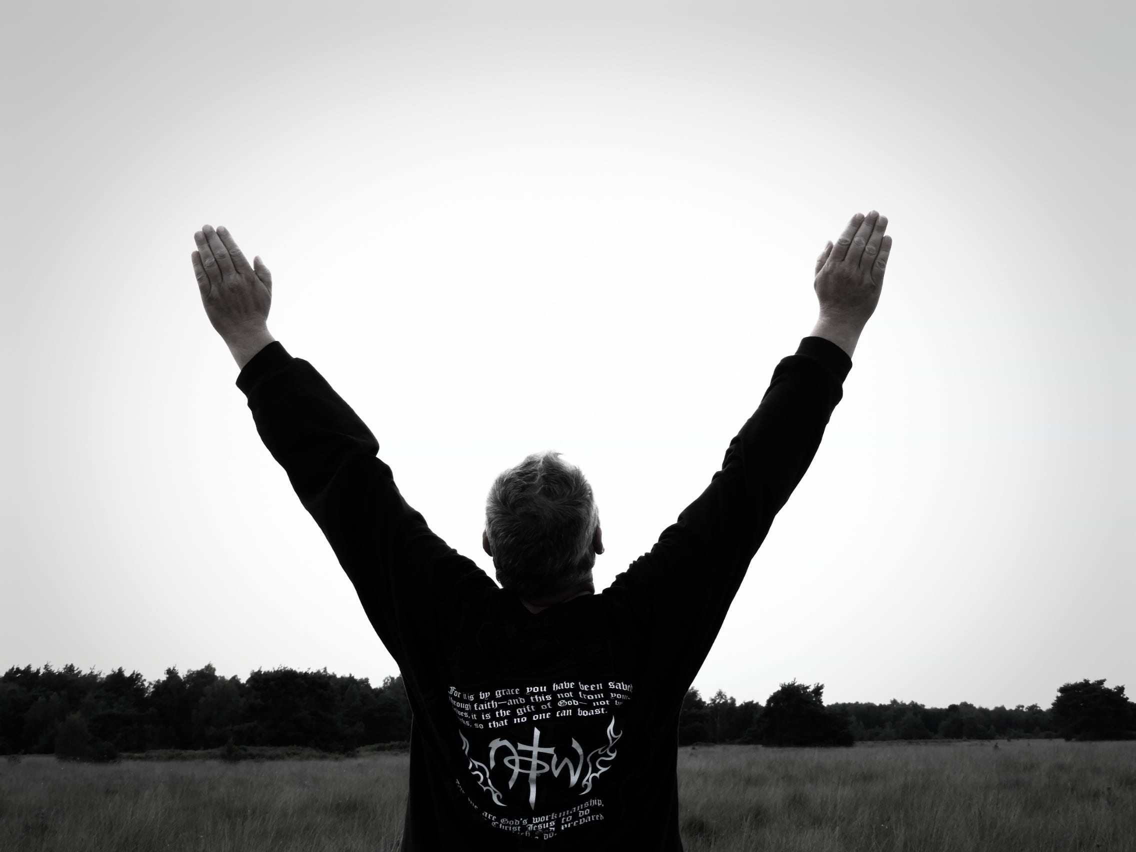 human arm, symbol, grayscale, arms raised, adult, limb, holy, sky, christianity, field, raising, 1080P, lifestyles, faith, waist up, religion, good friday, HD Wallpaper