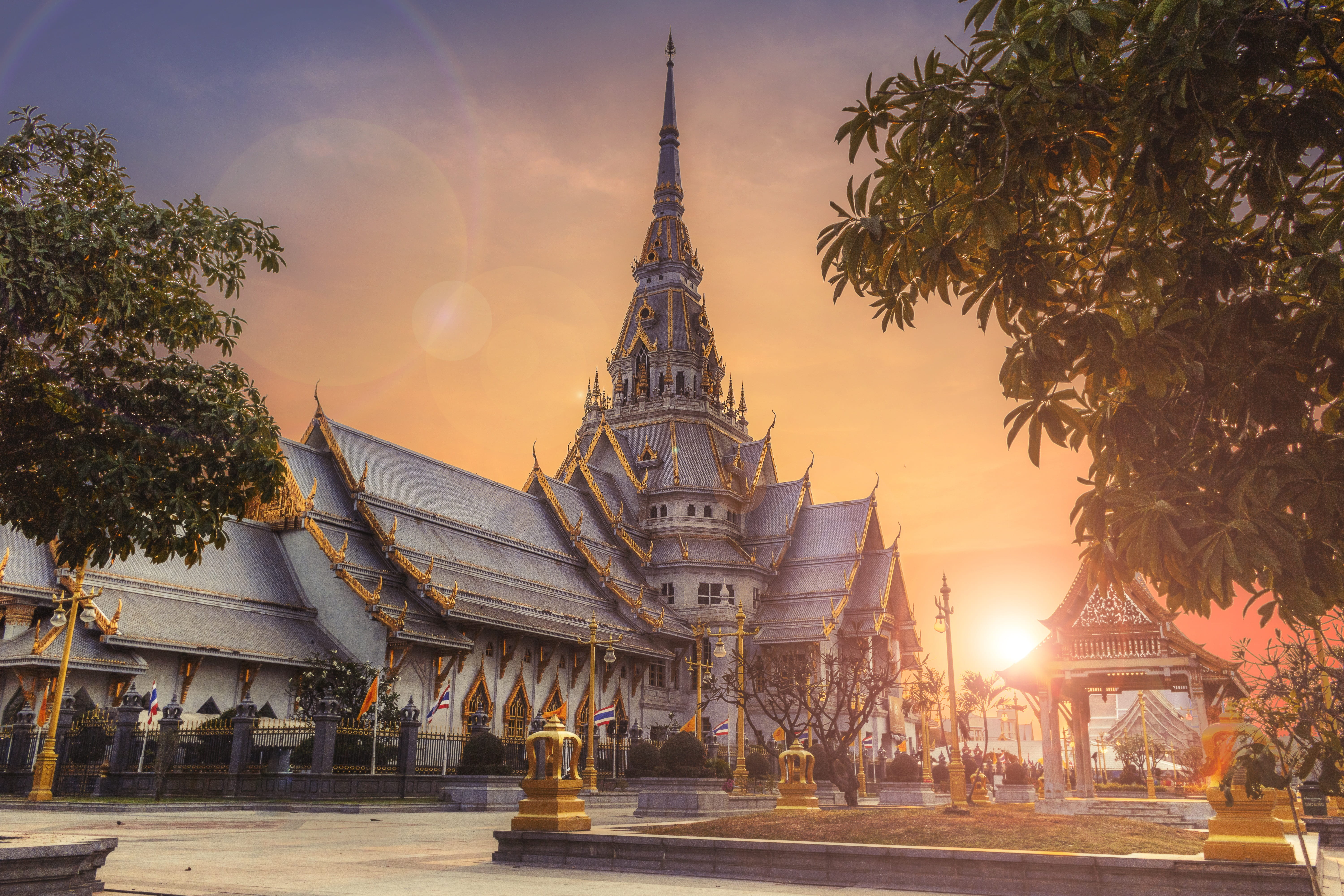 traditional, ancient, city, outdoors, the past, ornate, dawn, building exterior, gray, built structure, famous, travel, pagoda, history, sunset, no people, HD Wallpaper