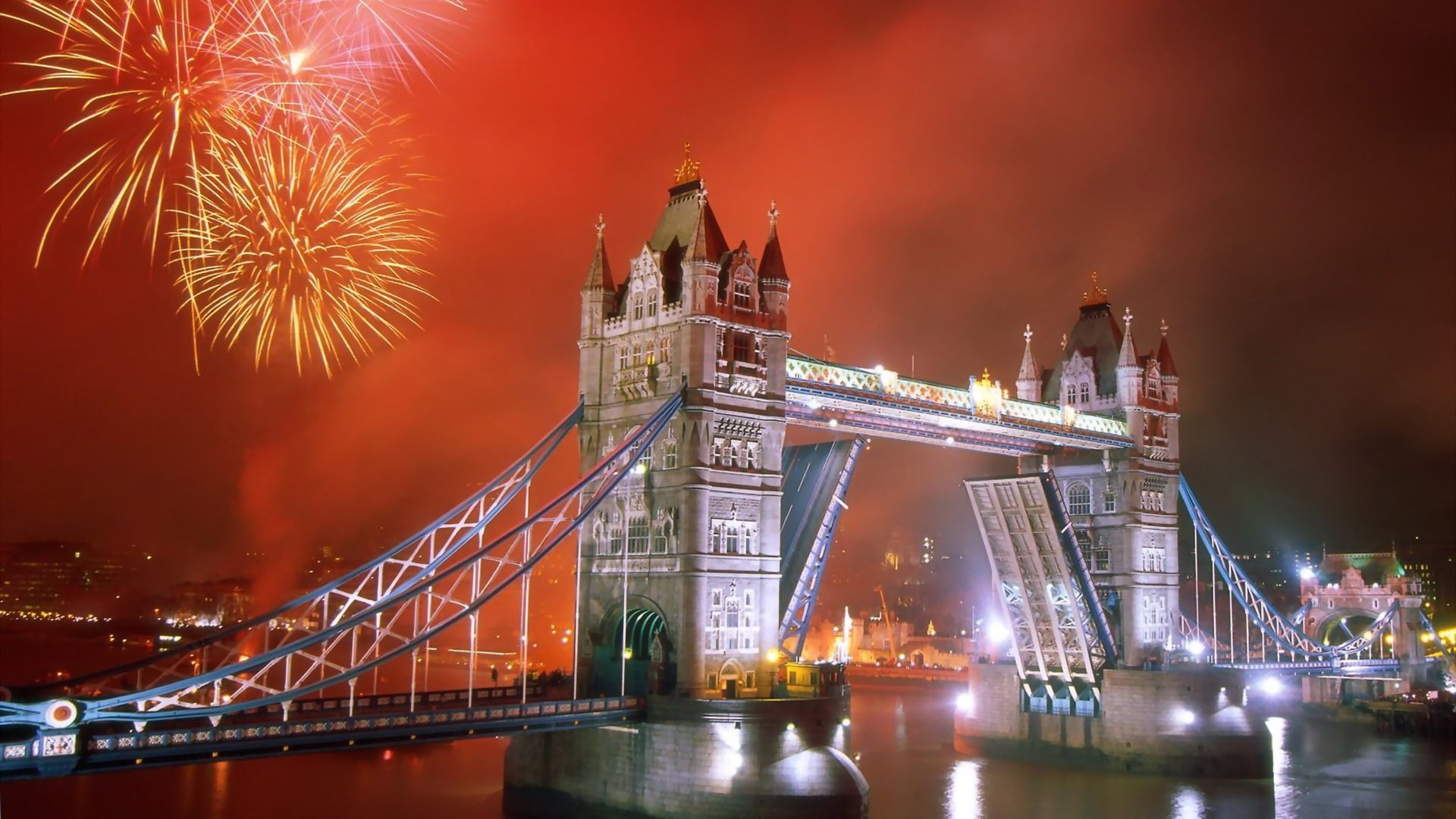 bridges, buildings, art, urban, cityscapes, hd, 1080P, fireworks, architecture, london, bridge, tower, HD Wallpaper