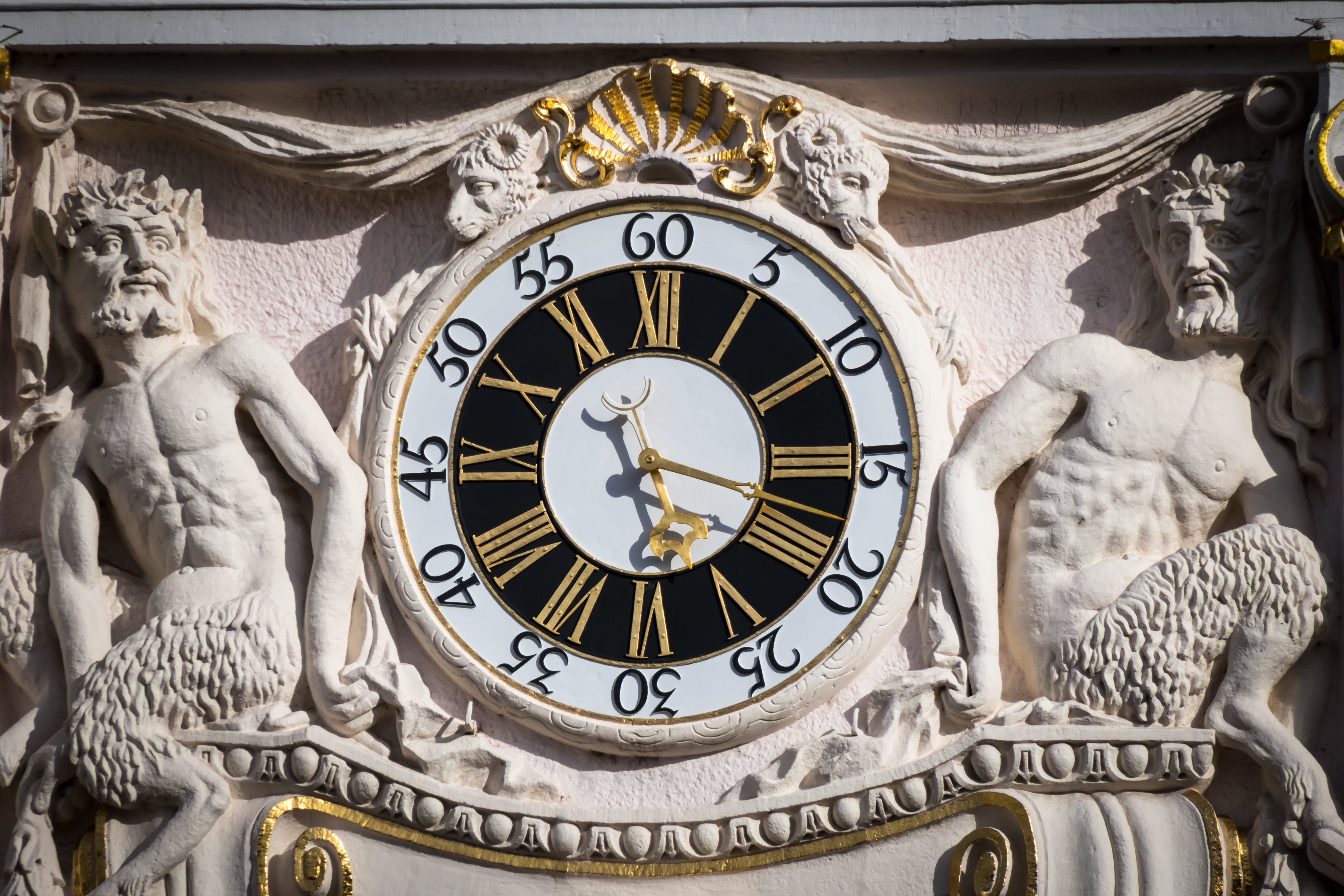 minute hand, baroque, craft, clock, time, art and craft, history, figure, sculpture, faunus, pointer, artwork, gold, low angle view, clock tower, roman, HD Wallpaper