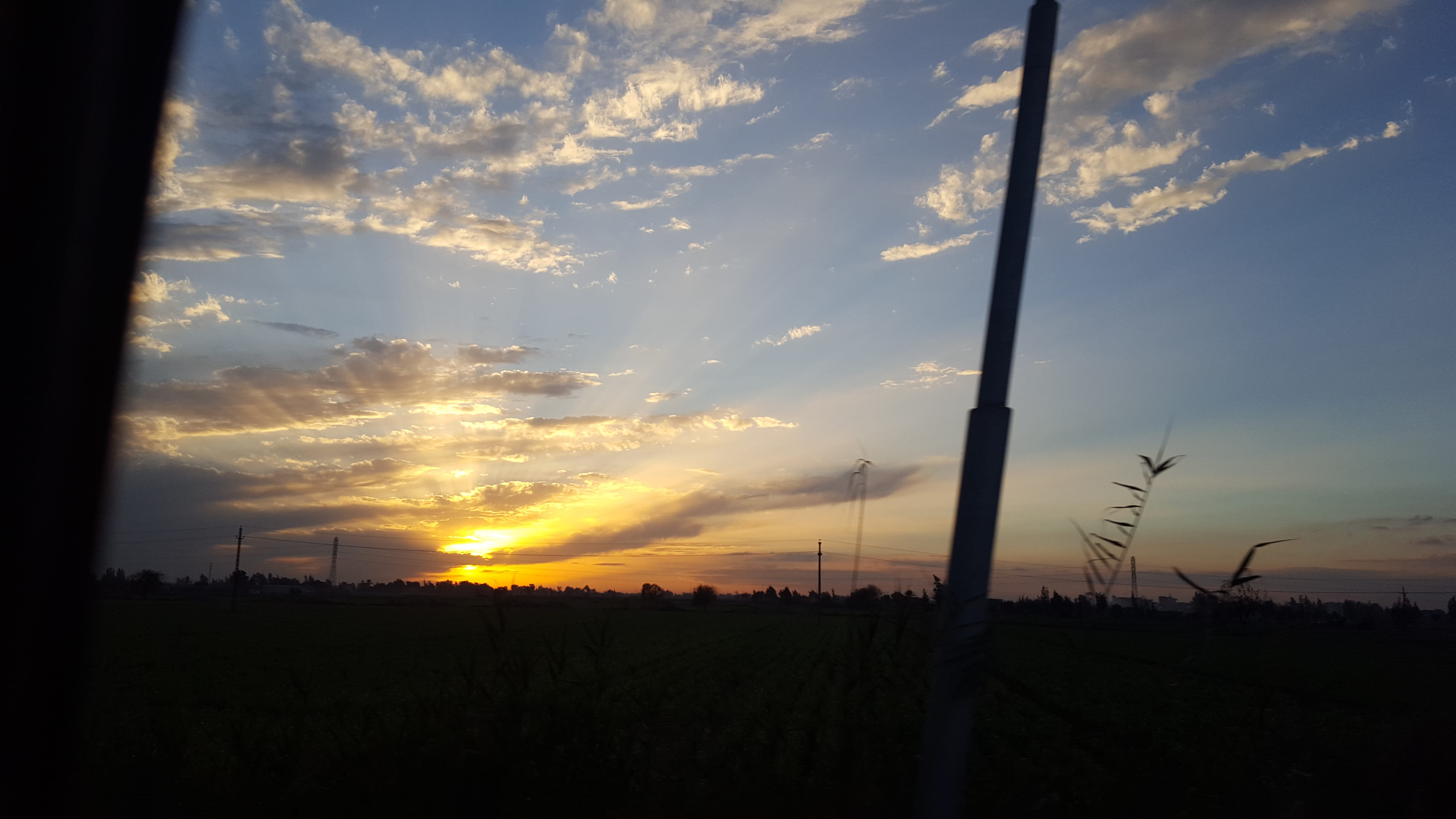 sky, non-urban scene, tranquility, orange color, environment, field, plant, tranquil scene, no people, telephone line, egypt, outdoors, landscape, land, HD Wallpaper