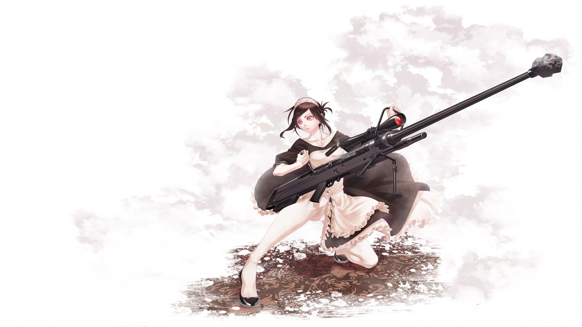 720P, original, maid, brown, eyes, weapon, pink, youho, hamada, gun, hair, HD Wallpaper