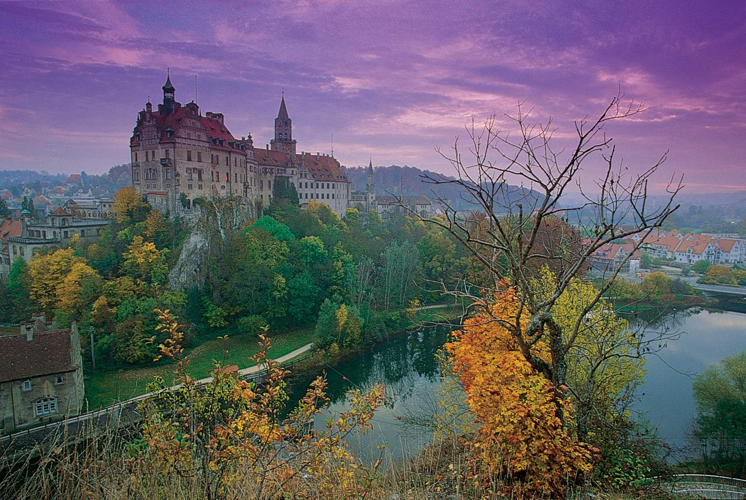 town, garden, animals, view, river, schloss, sigmaringen, castle, 1080P, medieval, canal, germany, HD Wallpaper