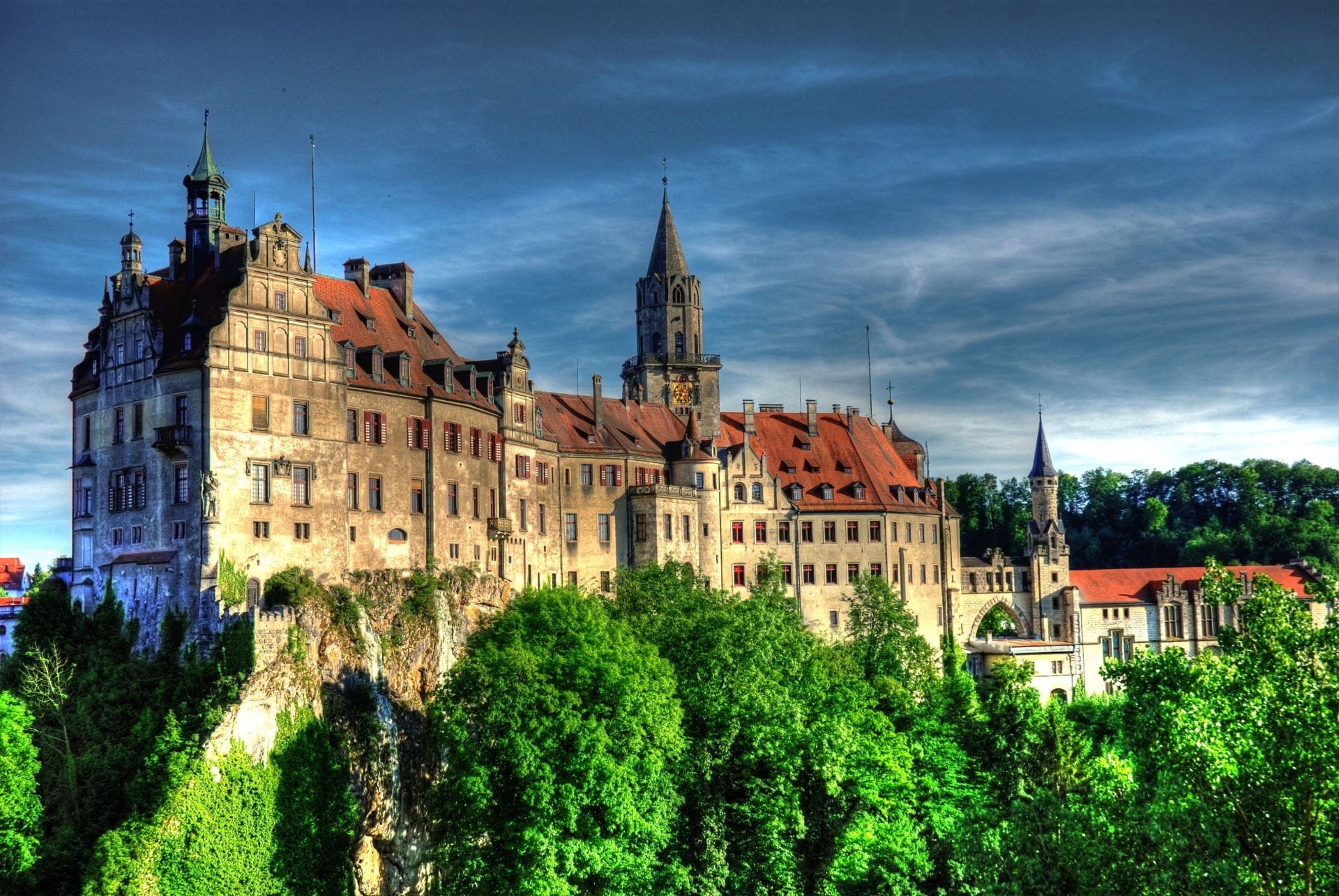 Sigmaringen Castle, Tree, Man Made, Castle, 1080P, Green, Germany, Castles, HD Wallpaper
