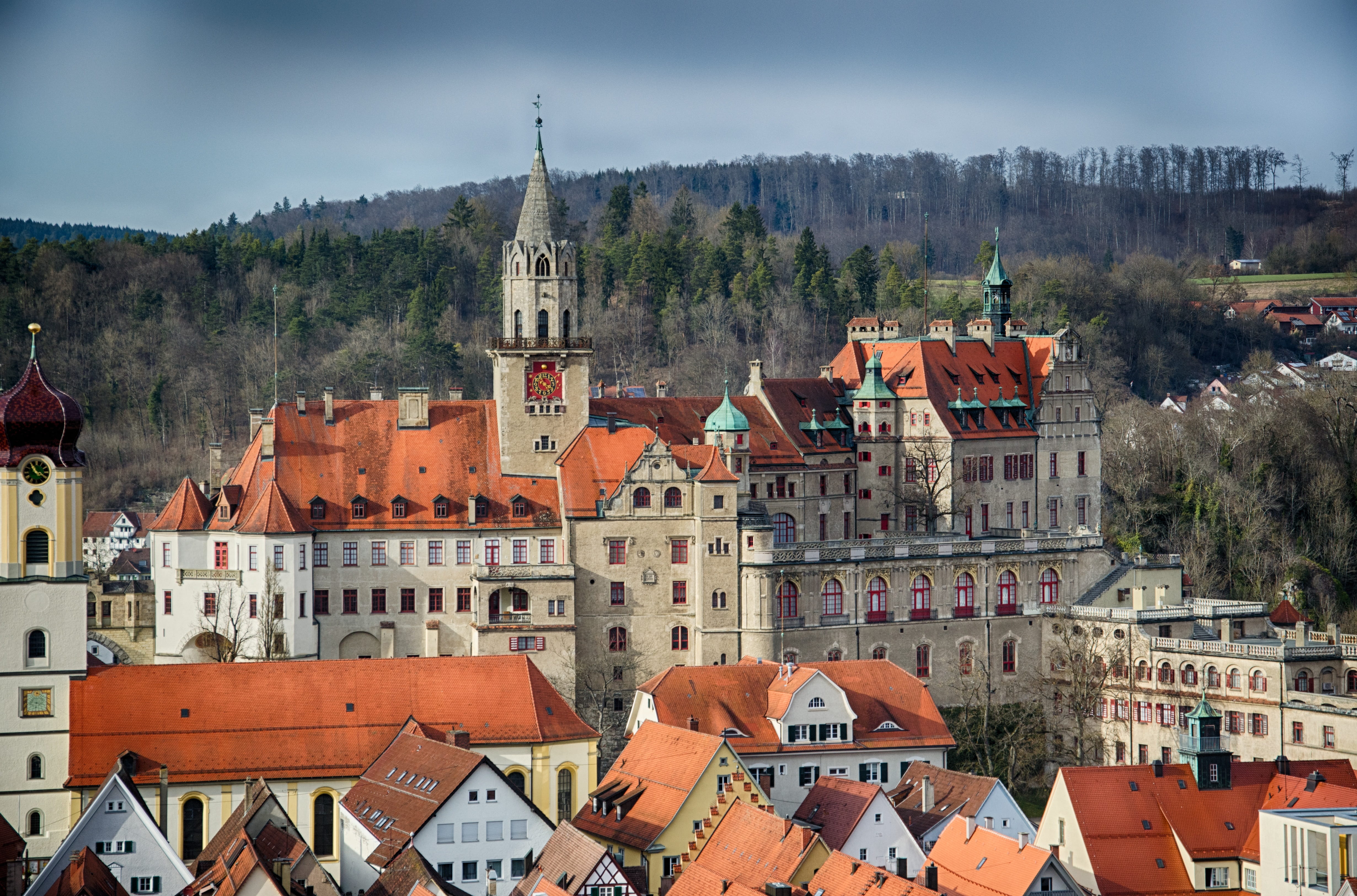 4K, house, building, skyline, day, swabian alb, panorama, nature, Hohenzollern Castle, built structure, spire, architecture, sky, outdoors, townscape, HD Wallpaper