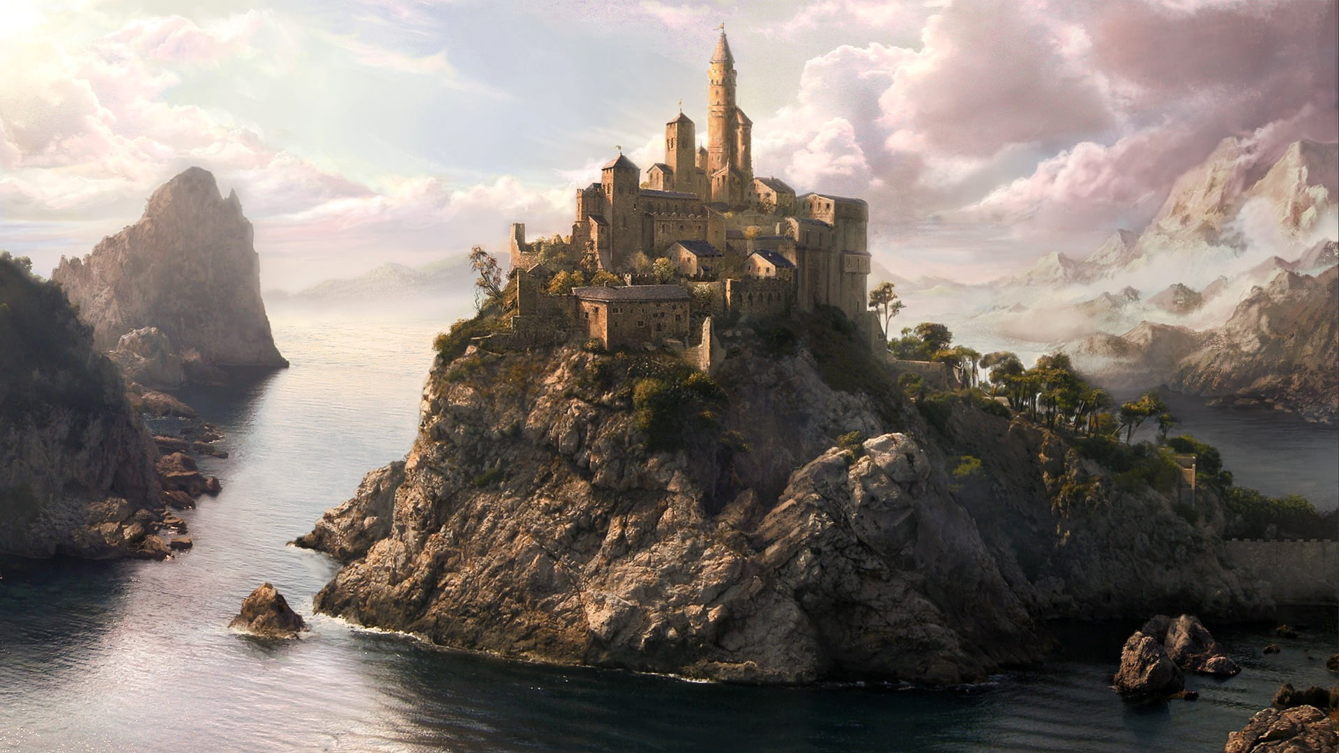 render, rock, building exterior, solid, the past, castle, sky, nature, rock - object, building, belief, outdoors, built structure, place of worship, spirituality, HD Wallpaper