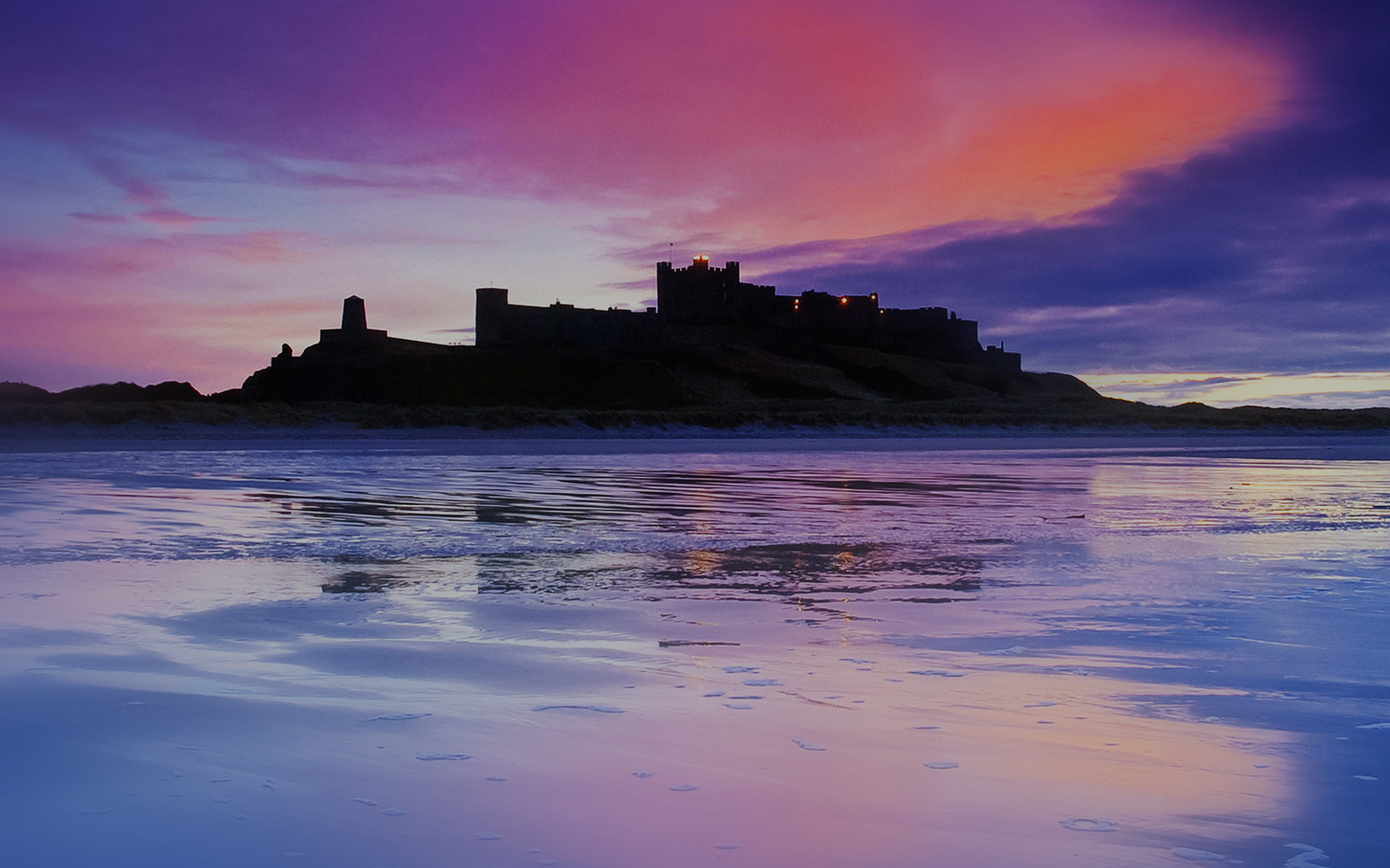tranquility, lake, castle, 4K, nature, city, building, beach, cloud - sky, land, sea, water, sky, dream, blur, architecture, beauty in nature, building exterior, HD Wallpaper