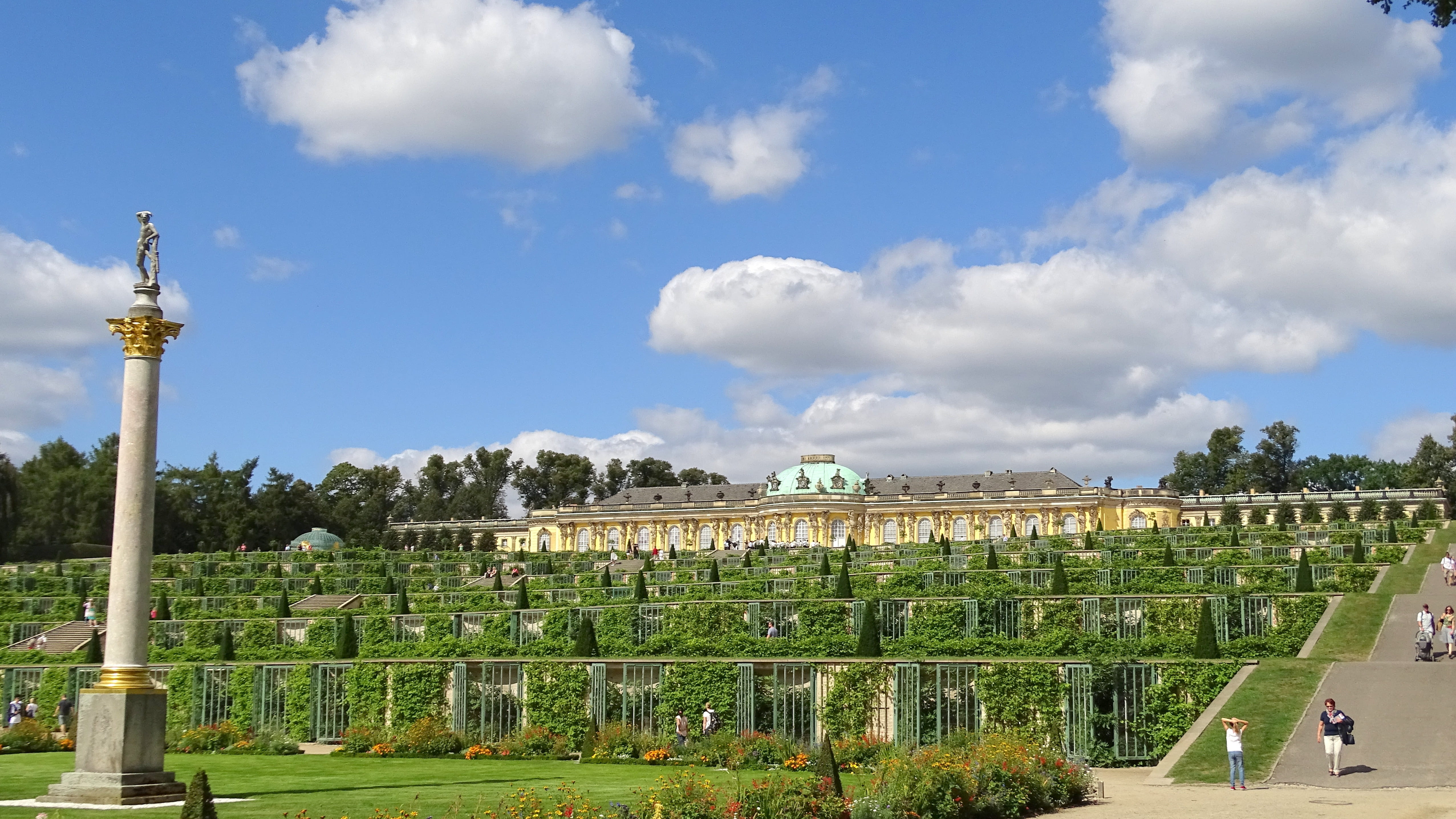 imposing, building exterior, architecture, plant, travel destinations, cloud - sky, tourist attraction, sanssouci, tourism, outdoors, sky, the past, Potsdam, HD Wallpaper