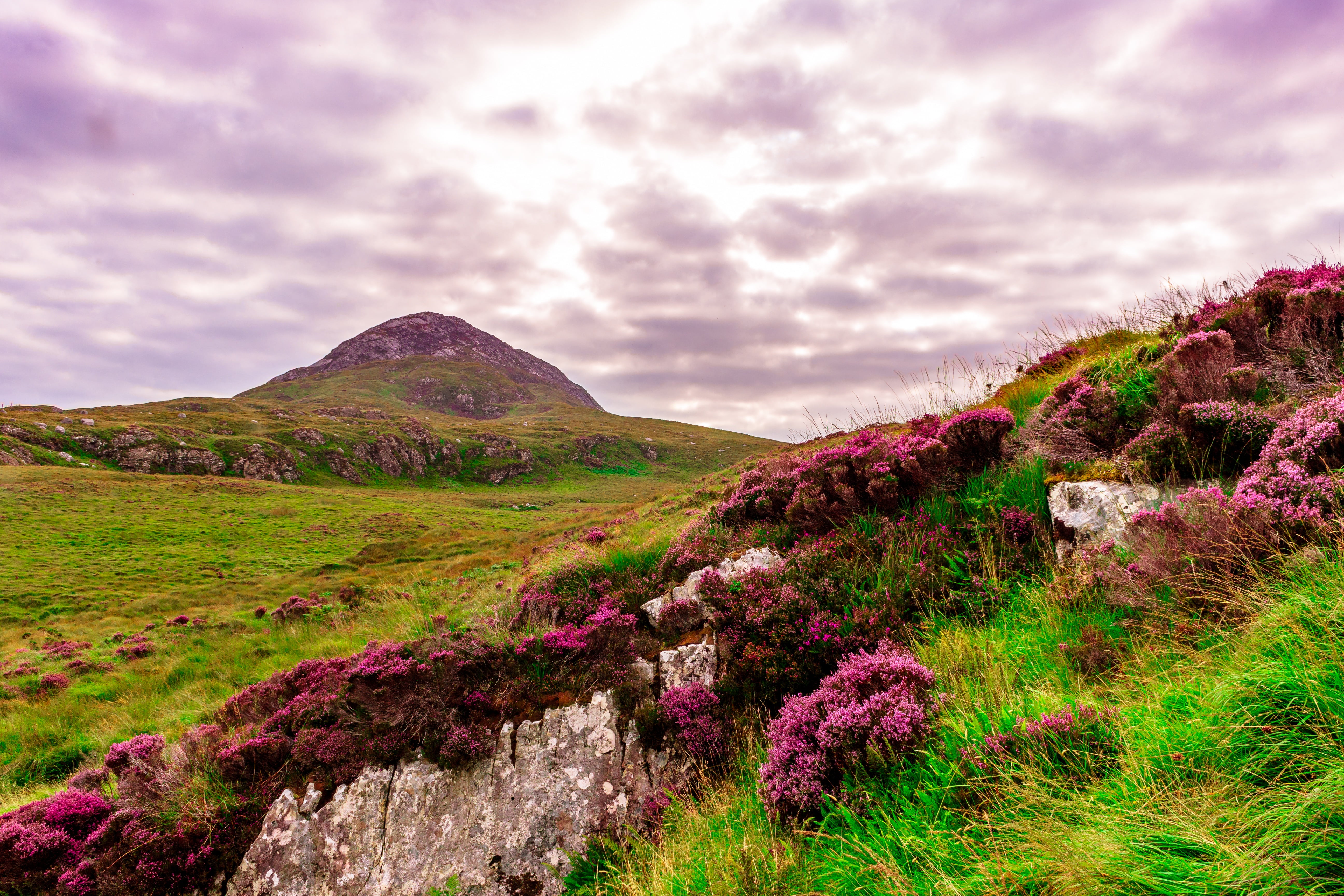 mountain, clouds, clustered, nature, dramatic sky, mood, grass, cloudy, irish, fantasy, rural Scene, scenics - nature, plant, land, meadow, non-urban scene, HD Wallpaper