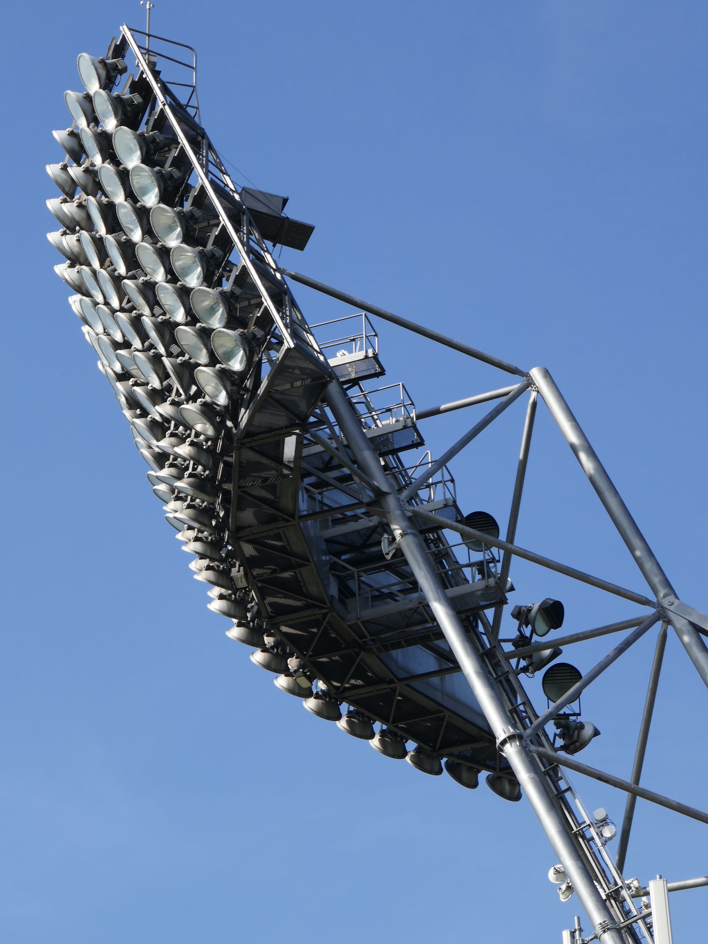 4K, clear sky, munich, olympic park, steel, connection, amusement park, built structure, metal, flood light mast, sunlight, nature, amusement park ride, Phone HD Wallpaper