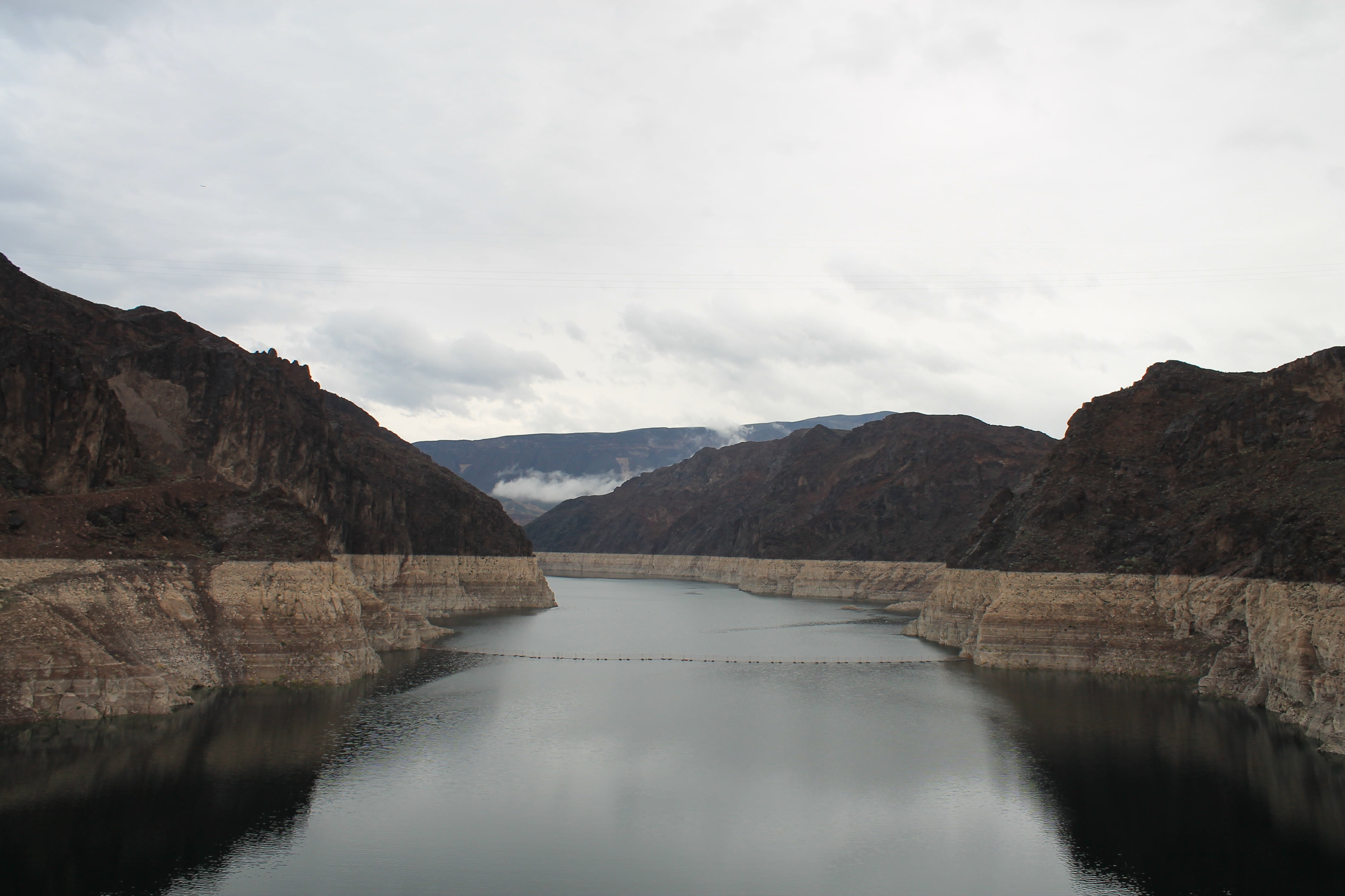 outdoors, technology, idyllic, mead, construction, canyon, engineering, high, non-urban scene, america, usa, colorado, day, reservoir, mountain range, bridge, HD Wallpaper