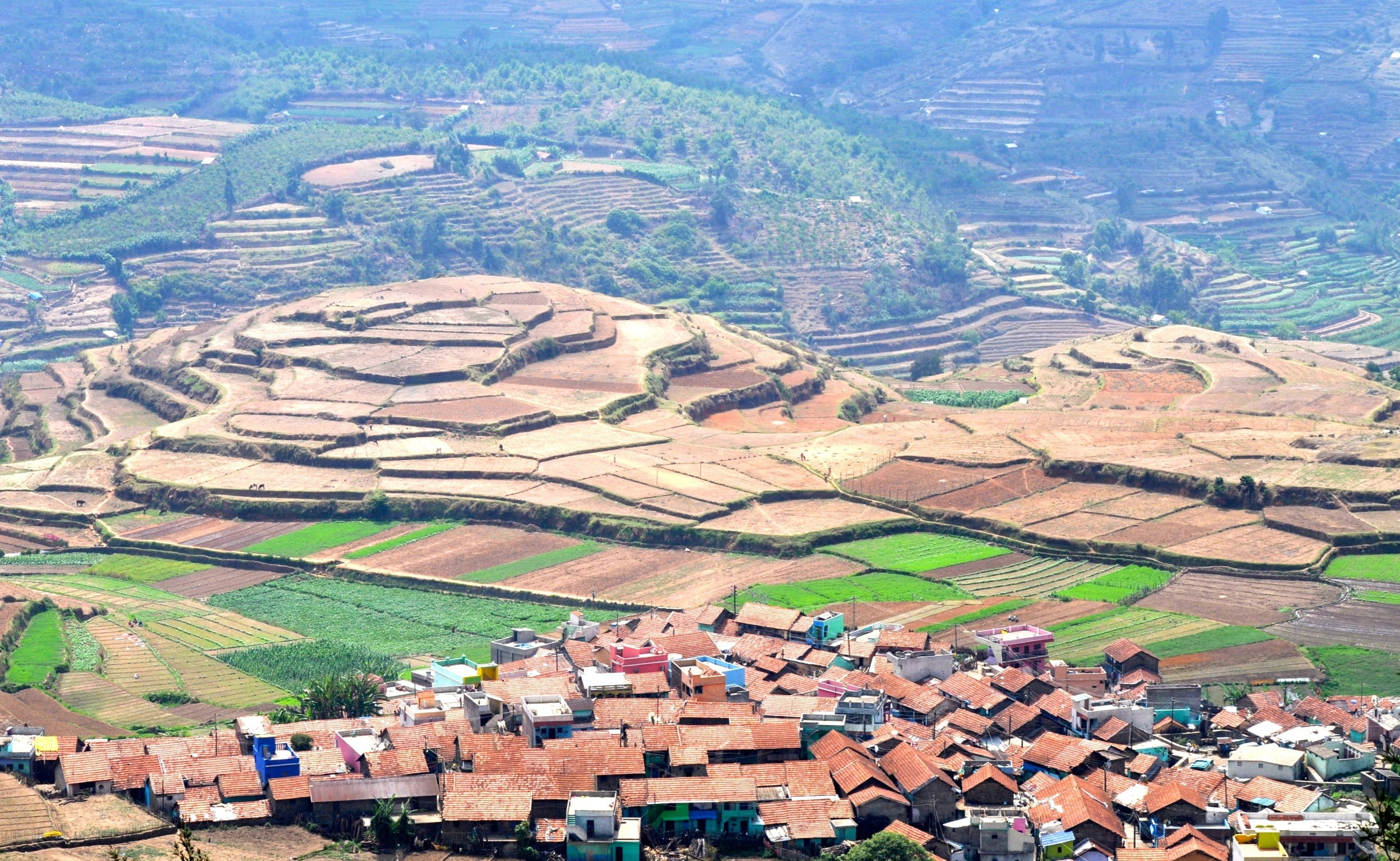 field, tranquility, no people, outdoors, land, scenics - nature, nature, agriculture, scenics, architecture, high angle view, Terraced, paddy, 1080P, valley, HD Wallpaper